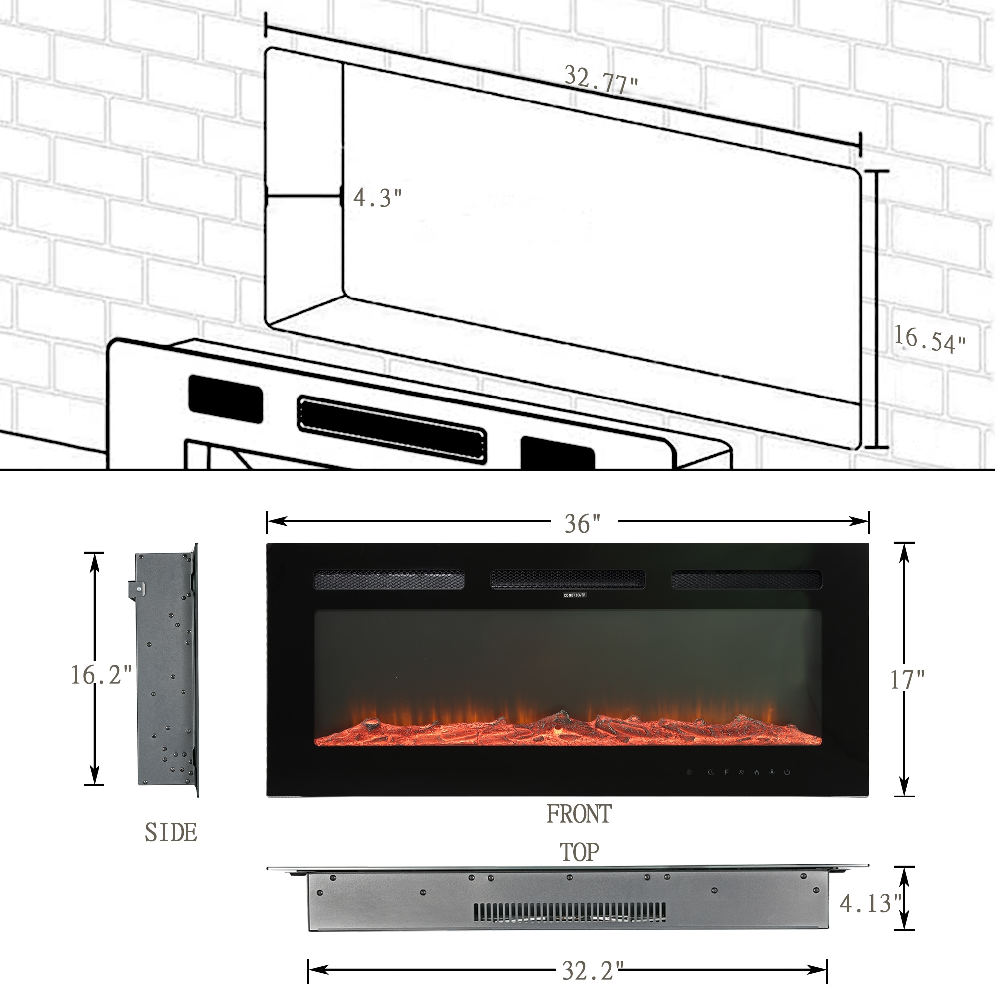 Clihome 36-in W Black Fan-Forced Electric Fireplace | CL-R36