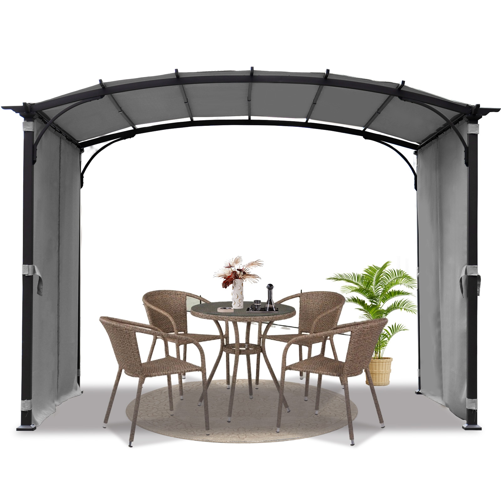 JIMSMAISON BOBYCG01GR 9-ft W x 10-ft 10-in L x 8-ft H Gray Metal Freestanding Pergola with Canopy