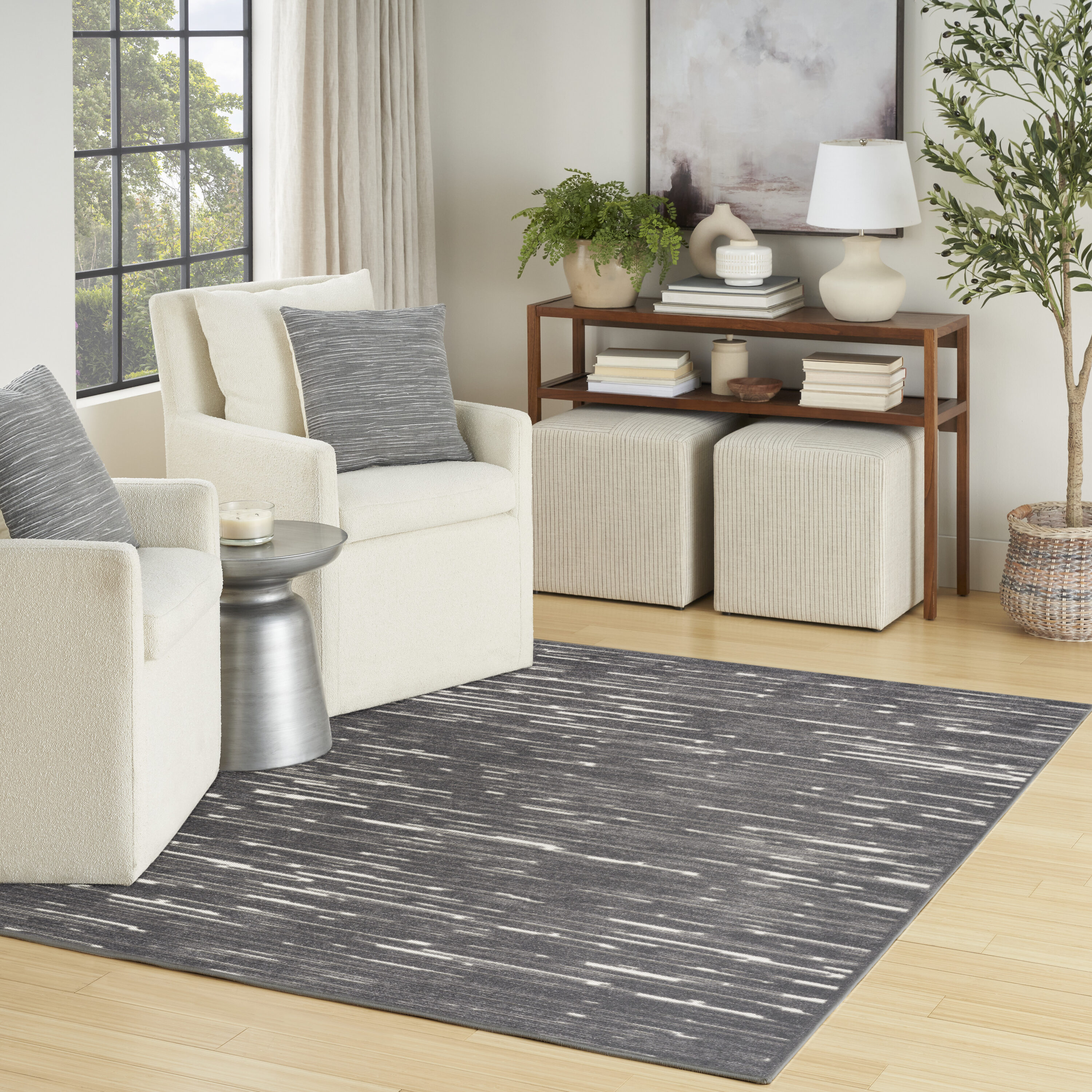 Nourison Home 099446984753 Casual 5 x 7 (ft) Polypropylene Grey Rectangular Indoor Abstract Area rug