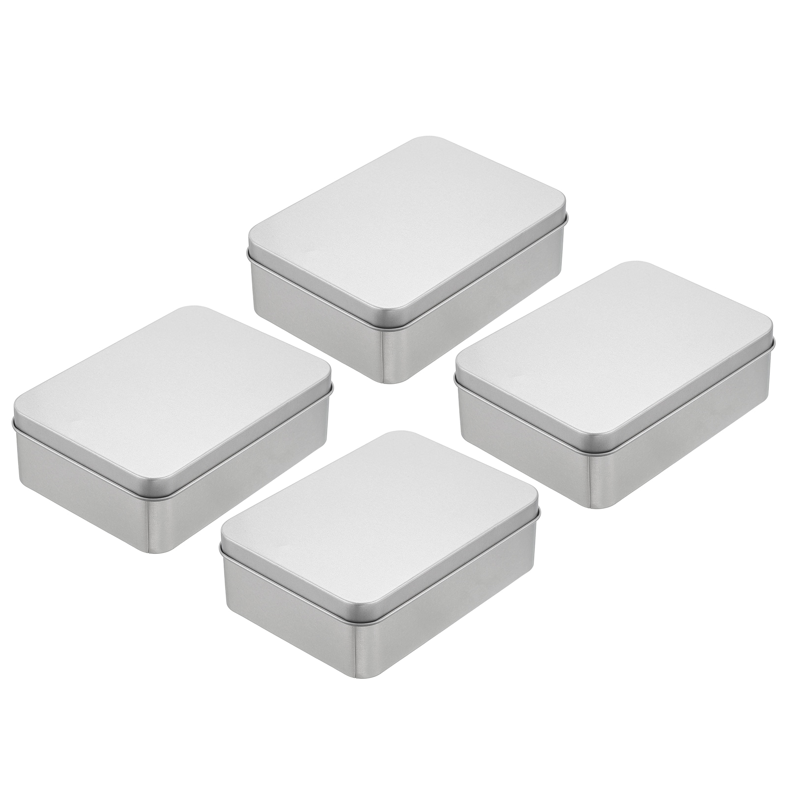 Unique Bargains Metal Tin Box Containers 4Pcs 4.9x3.5x1.6 Inch Silver Mini Portable Metal Rectangular Empty Hinged Tins Box with Lid for Candy Tins Gift Card