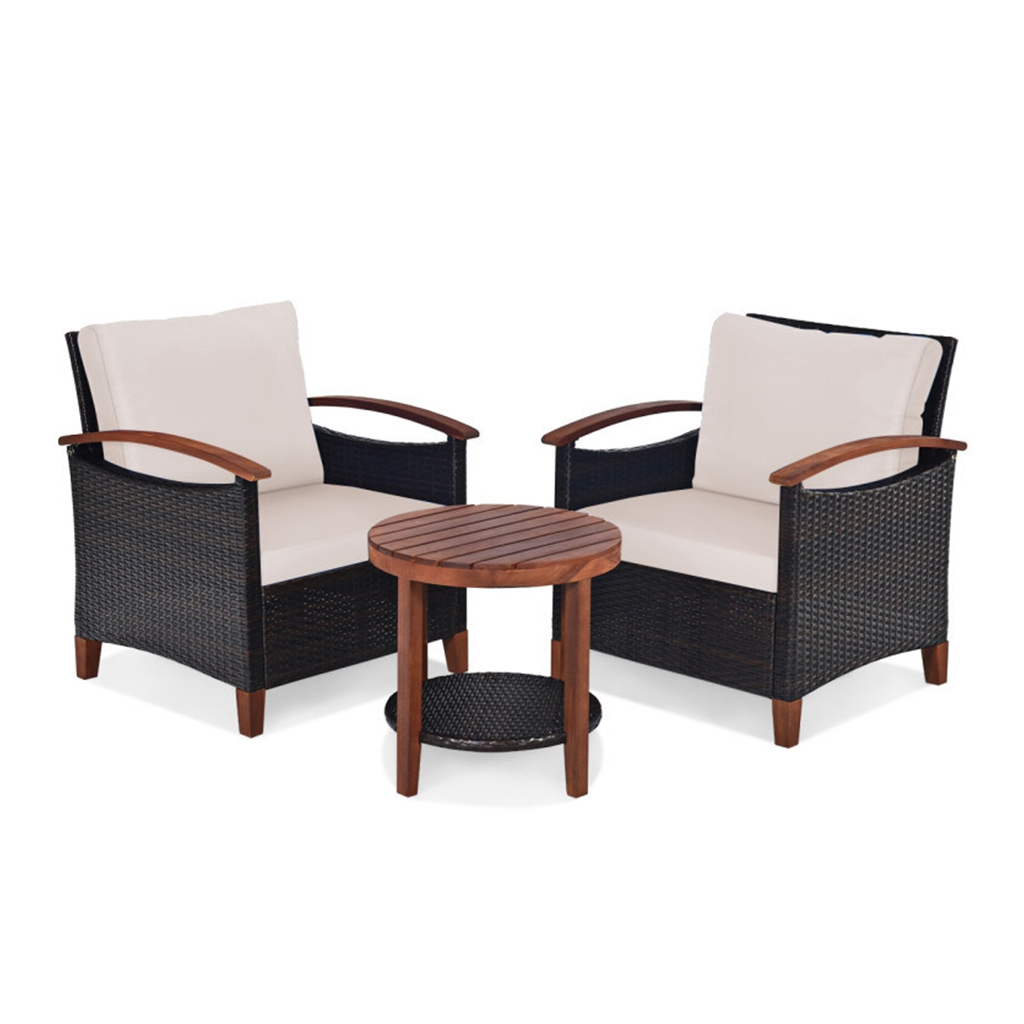 AHIOU HOME ZAAHG-HIMEHAS Kokomo 3 -Piece Wicker Patio Conversation Set with Beige Cushions