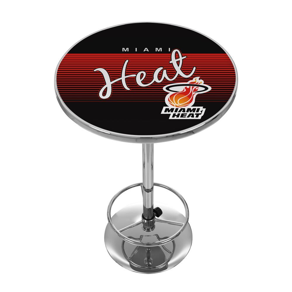 Trademark Gameroom NBA2000HC-MH Miami Heat Pub Tables Chrome Round Traditional Bar Table, Composite with Metal Pedestal Base 27.375-in L x 42-in H