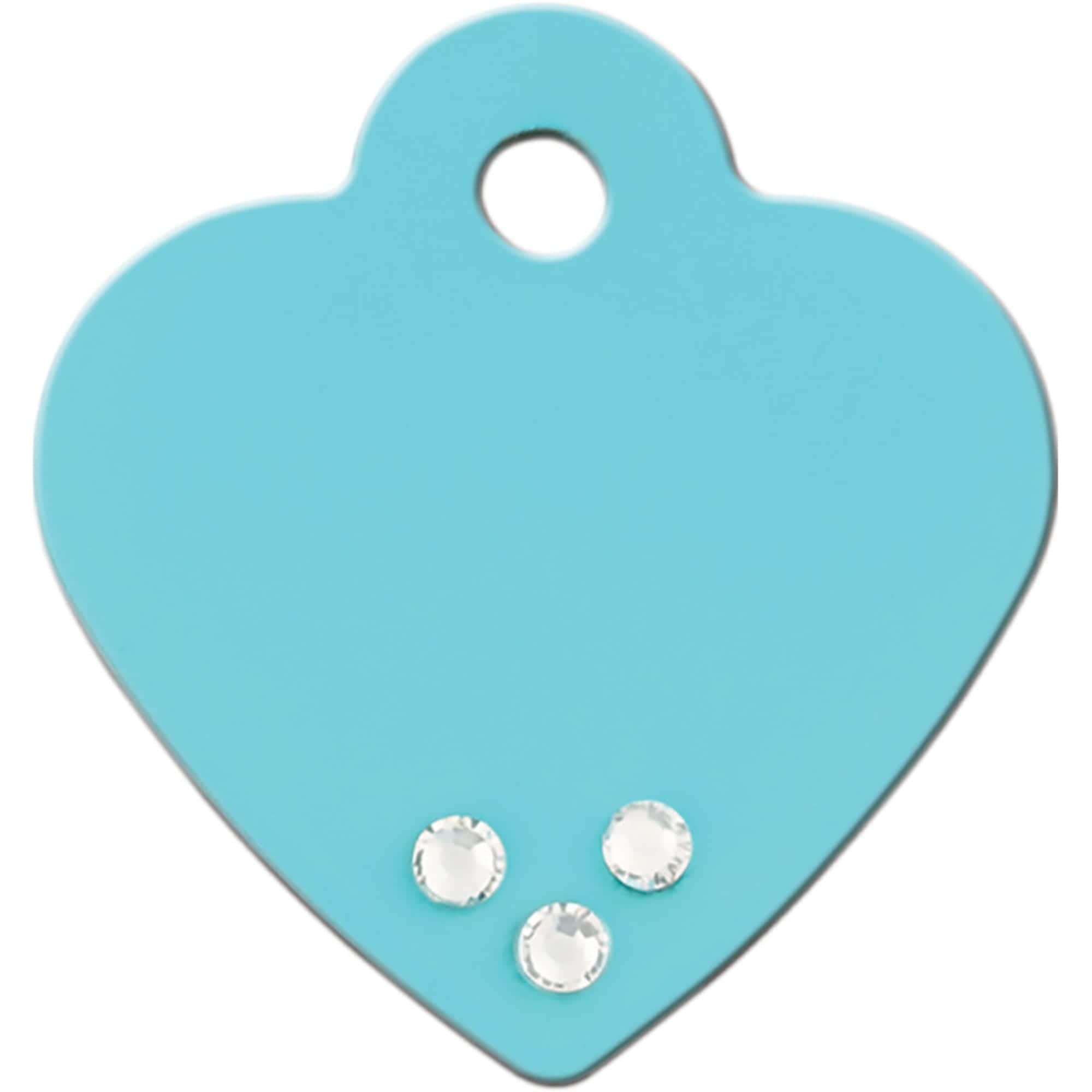 Quick-Tag  Heart Personalized Engraved Pet ID Tag Turquoise with Clear Crystal Small