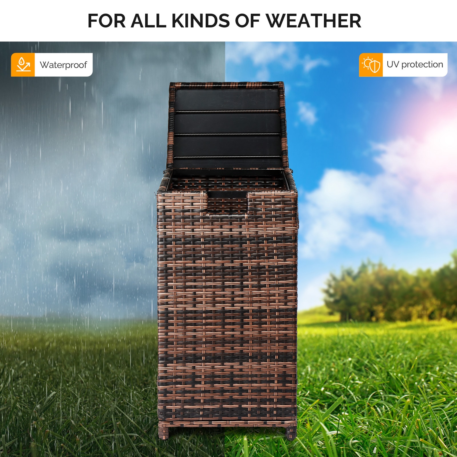 VINGLI 33 Gallon Outdoor Weatherproof Rattan Trash Can with Convenient ...