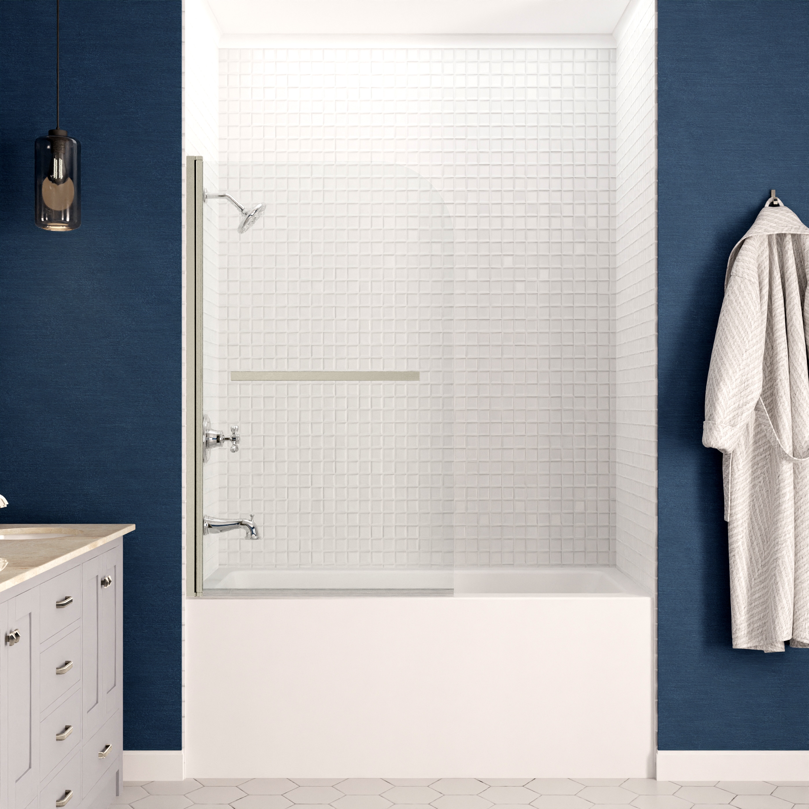 Myth 28" x 56" Frameless Brushed Nickel Tub Door