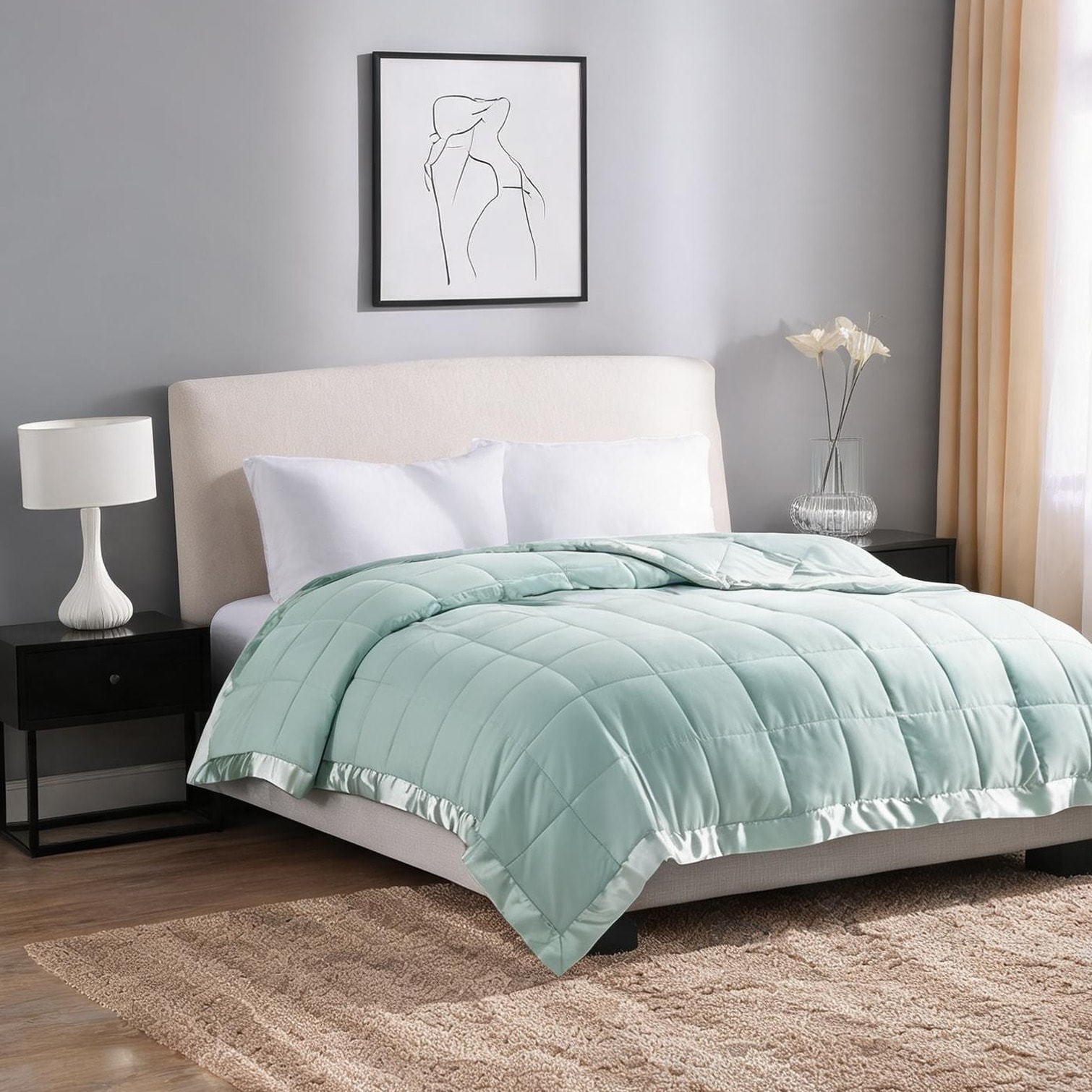 Watnature Blankets and Pillows combining 90 in and Seafoam Polyester with Storage and Satin Trim