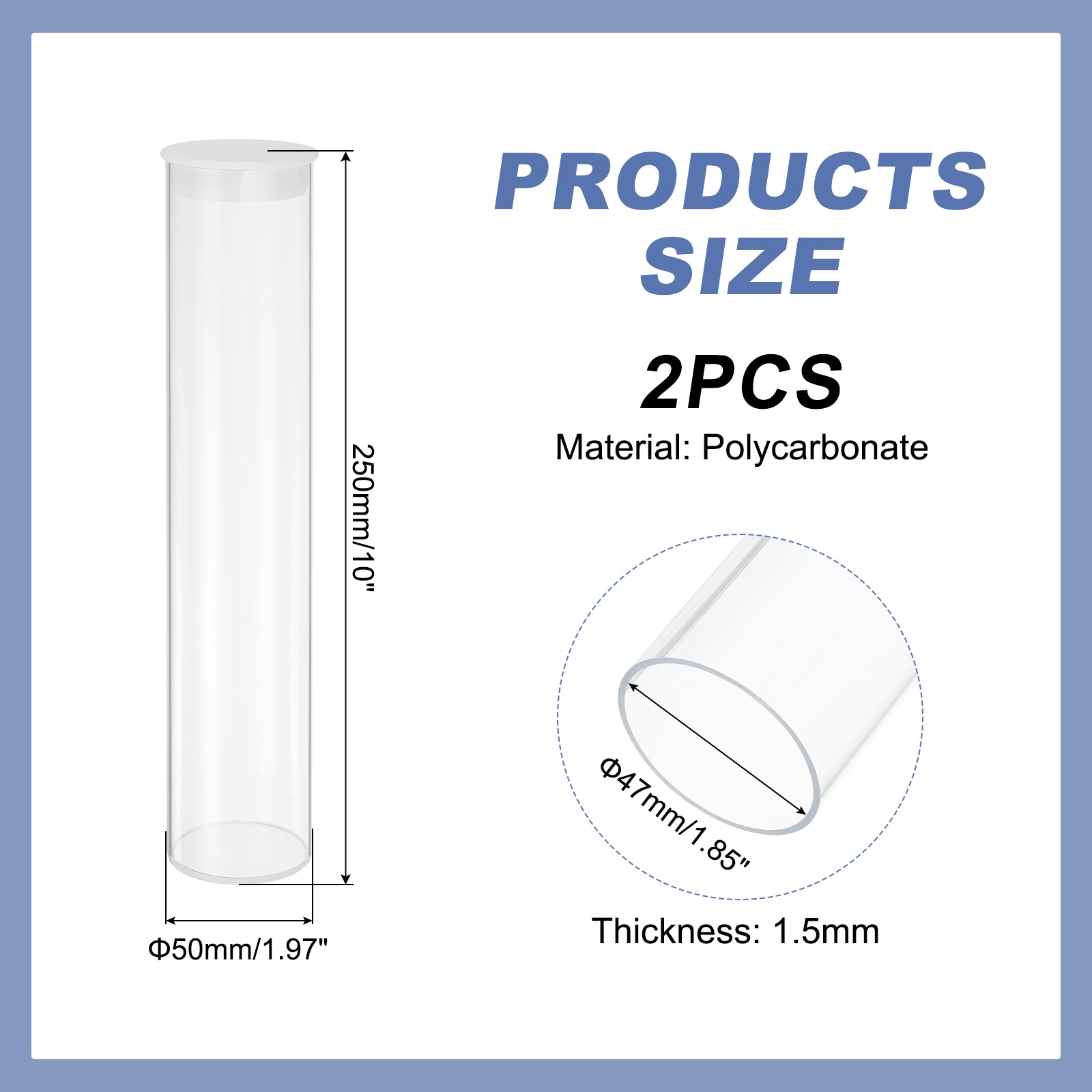 Unique Bargains Transparent Plastic Storage Tubes 2 x 10inch(50x250mm ...