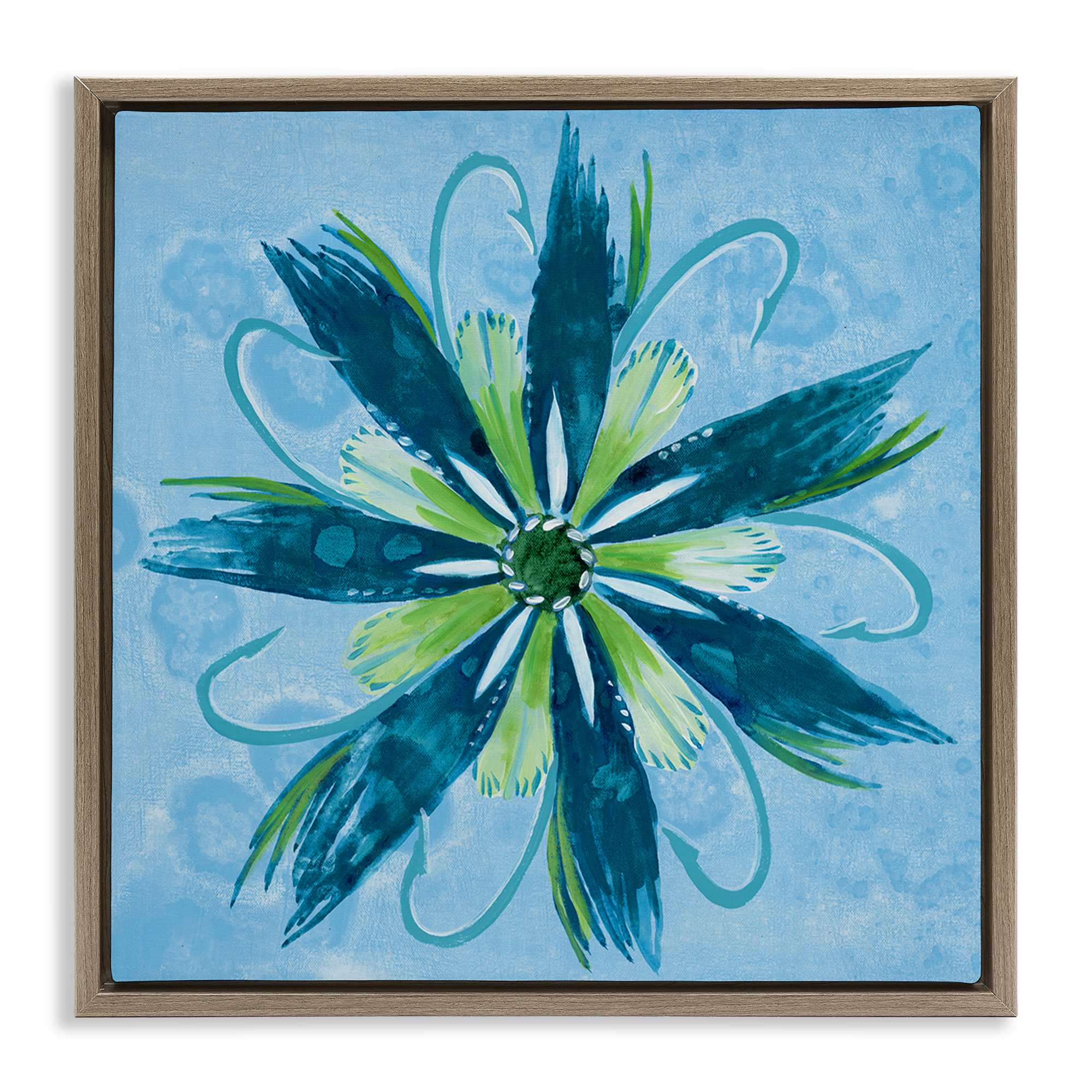 Stupell Industries BS-628-FFE-17X17 Blue and Green Abstract Flower Brown Framed Floater Canvas Wall Art By Liz Jardine 18 x 18