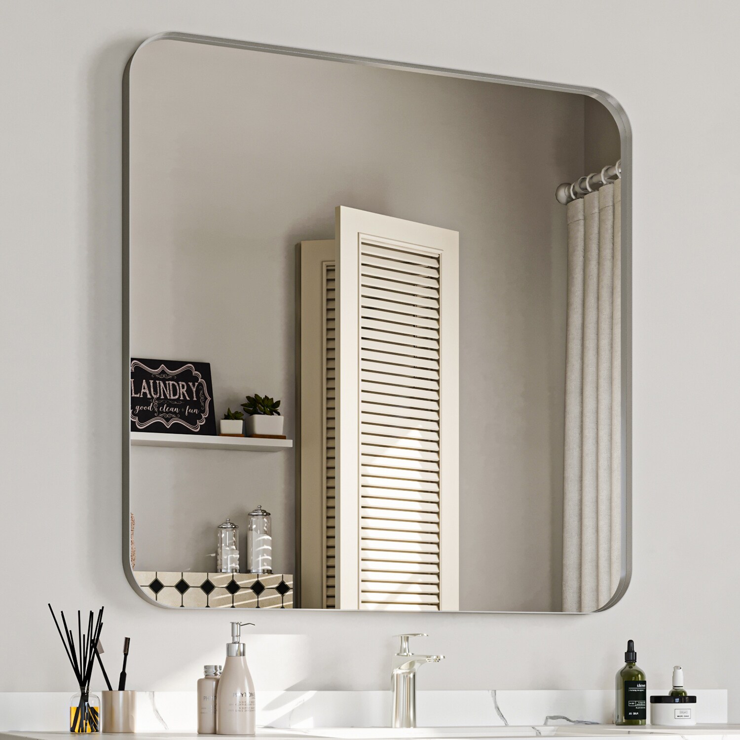 waterpar WPLO-2357 Framed Bathroom Mirror 24-in x 32-in Framed Rectangle Bathroom Vanity Mirror ( Gold )