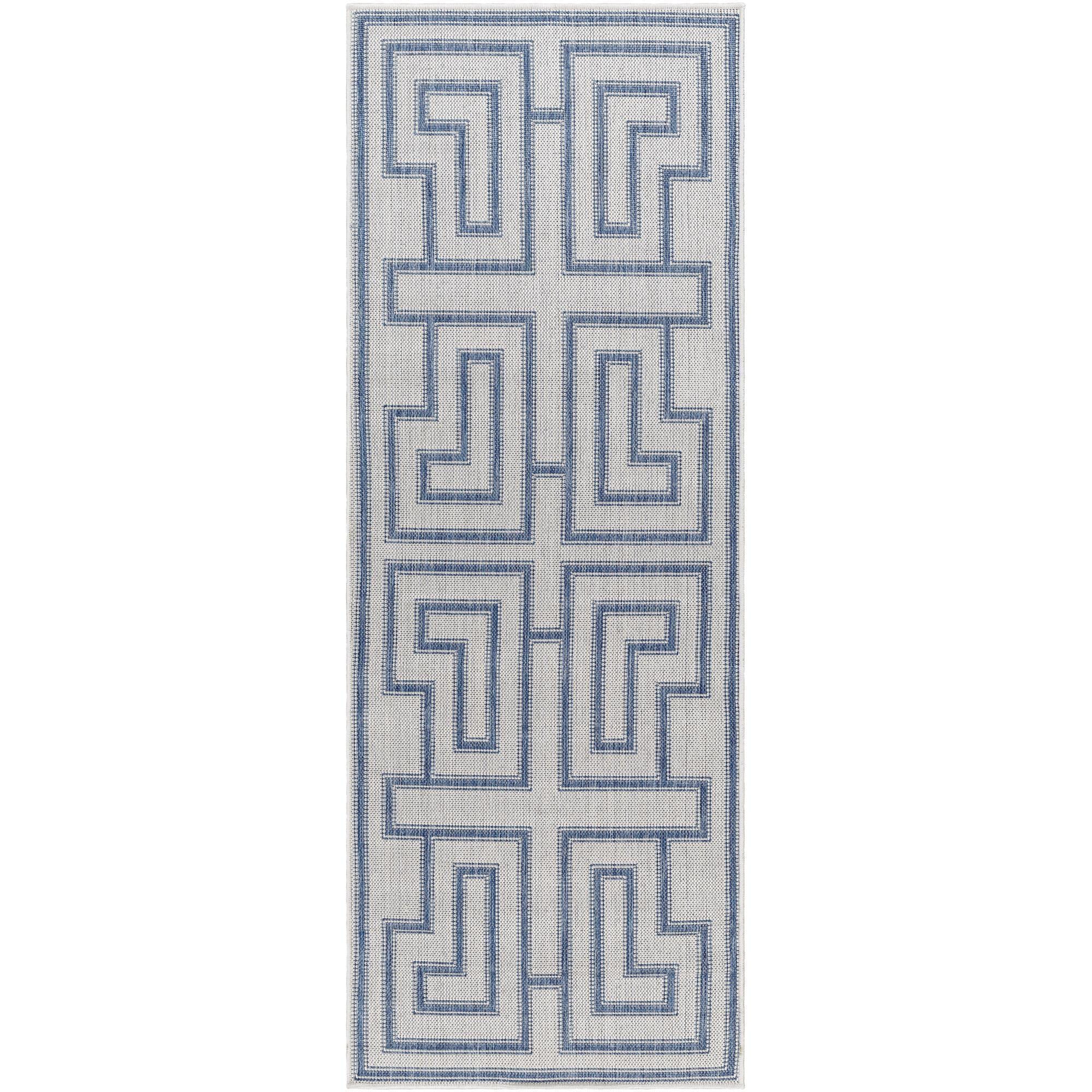 Livabliss LBH2344-2773 Long Beach 3 x 8 (ft) Polypropylene Gray/Blue Rectangular Indoor/Outdoor Geometric Moroccan Runner rug