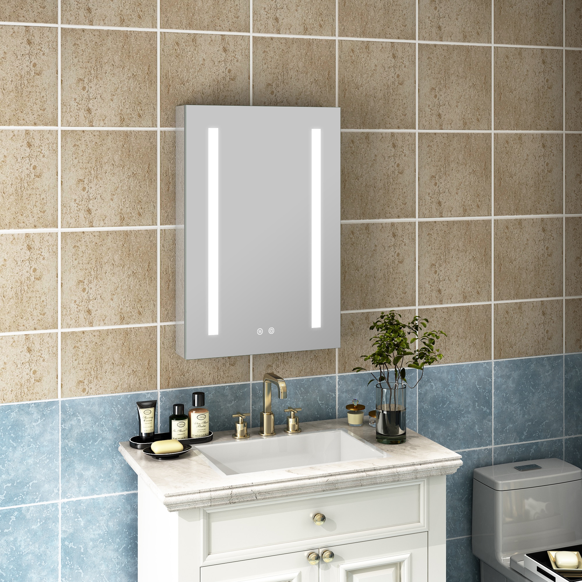 Forclover Dimmable Mirrored LED Bathroom Medicine Cabinet 20-in x 30-in ...