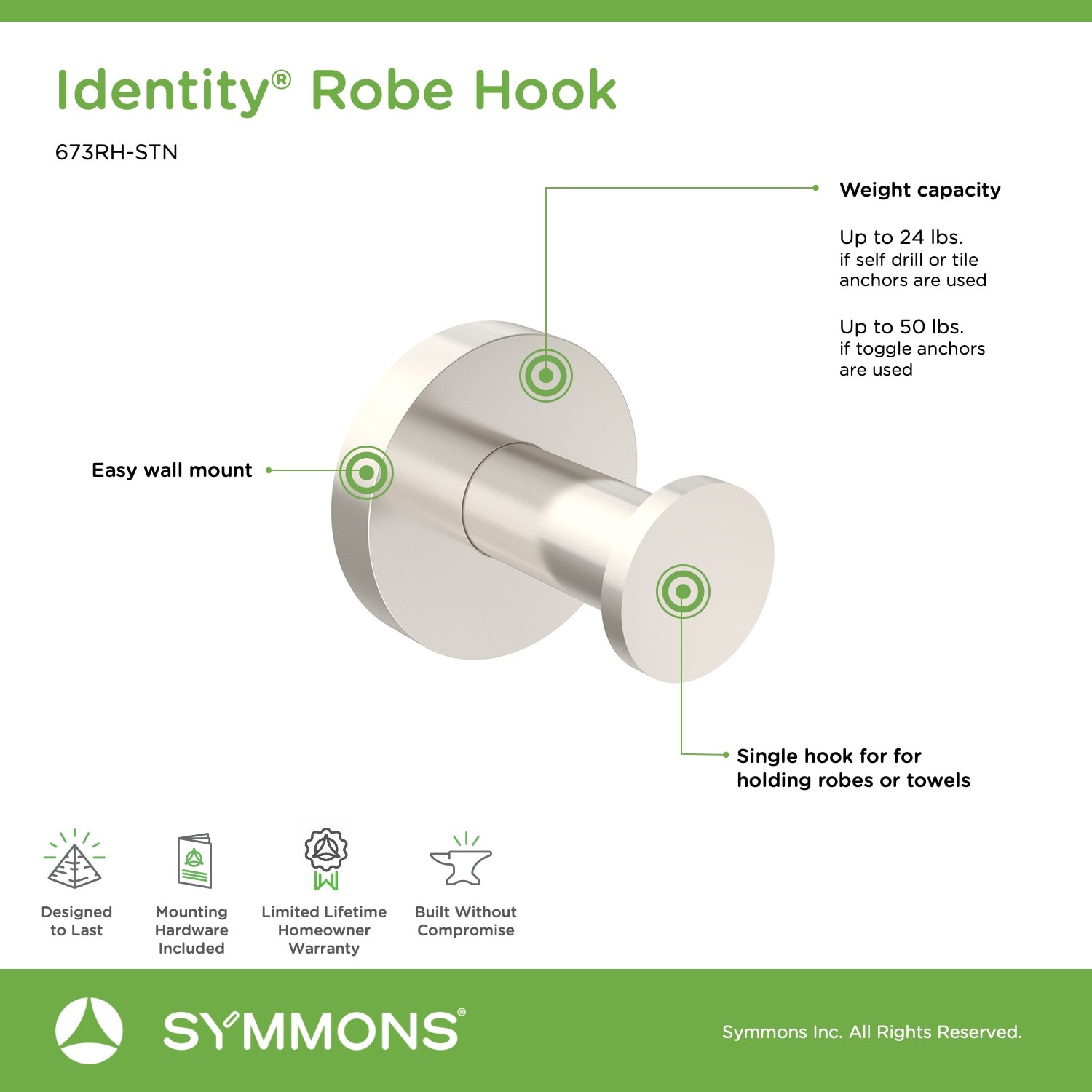 Symmons 673RH-STN Robe-Hooks - View #3