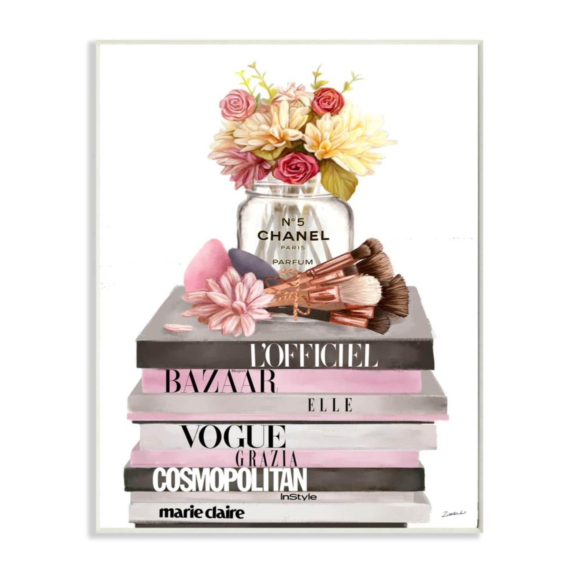 Stupell Industries Pink Rose Bouquet Fashion Style Bookstack By