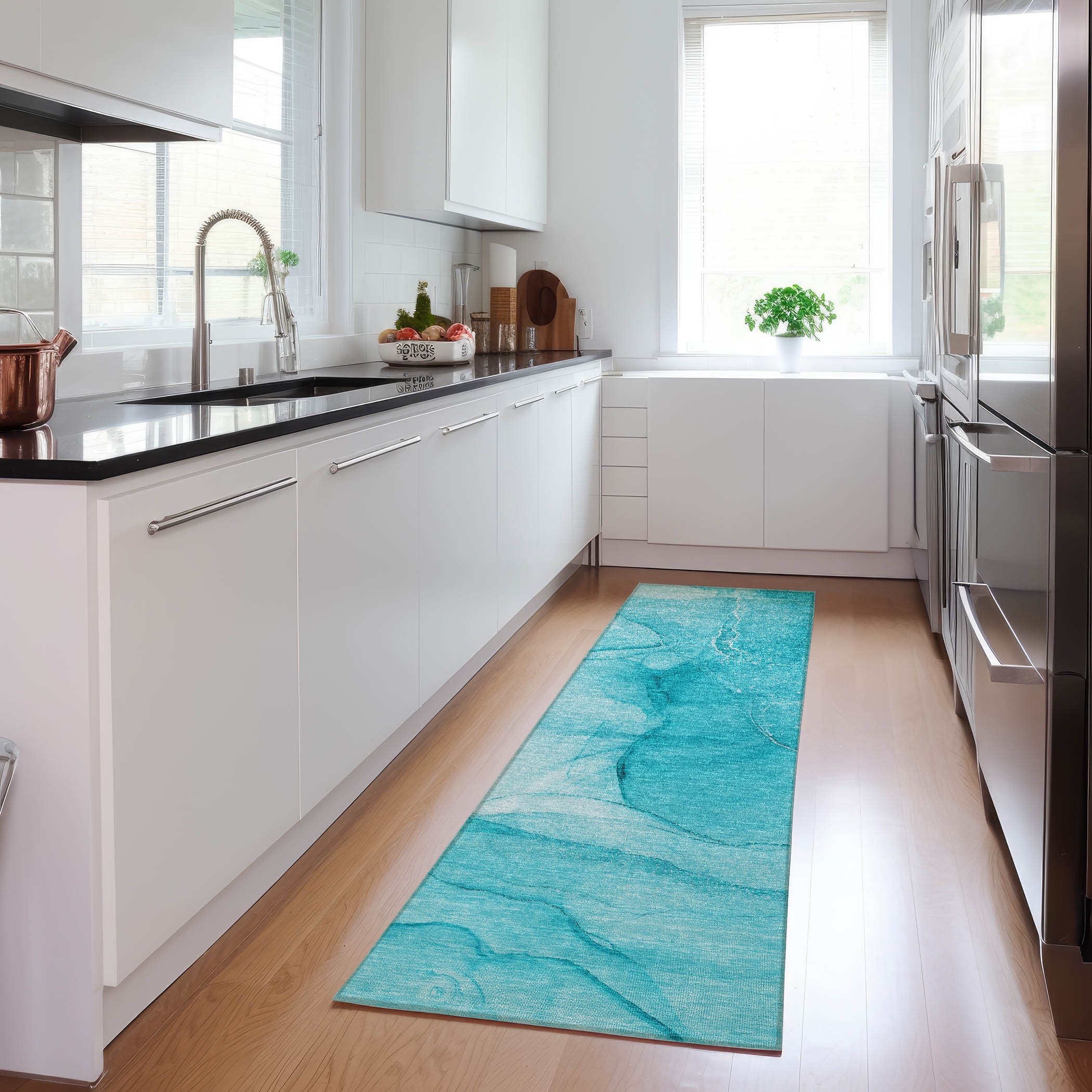Addison Rugs ACN507TE2X8 Chantille ACN507TE 2 x 7 (ft) Polyester Teal Rectangular Indoor/Outdoor Abstract Machine washable Area rug
