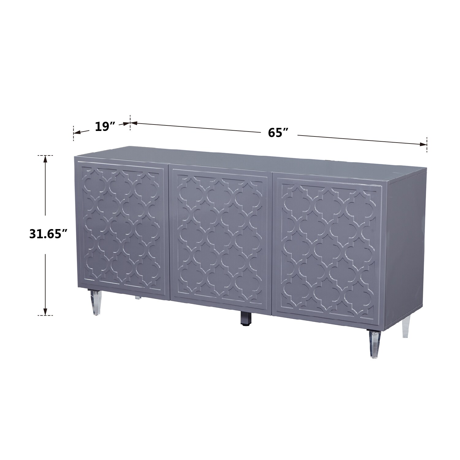 CASAINC Gray 3-Door Accent Storage Cabinet with Acrylic Legs, Fully ...