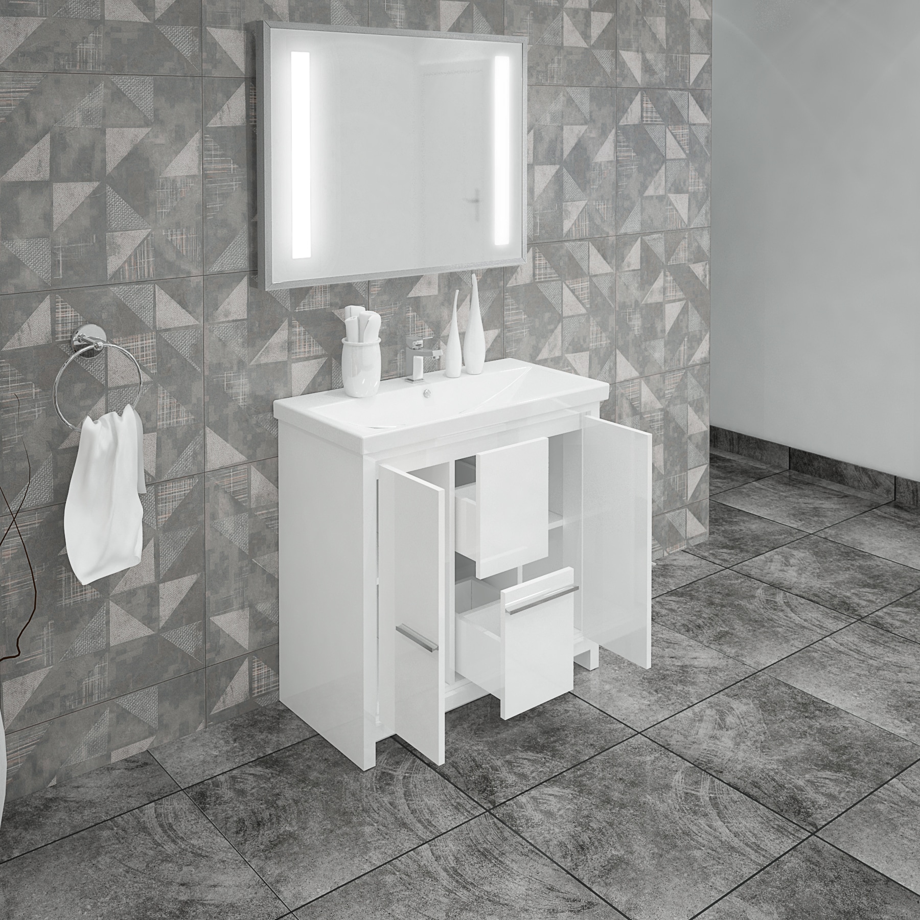 Casa Mare Alessio 36-in Glossy White Single Sink Bathroom Vanity