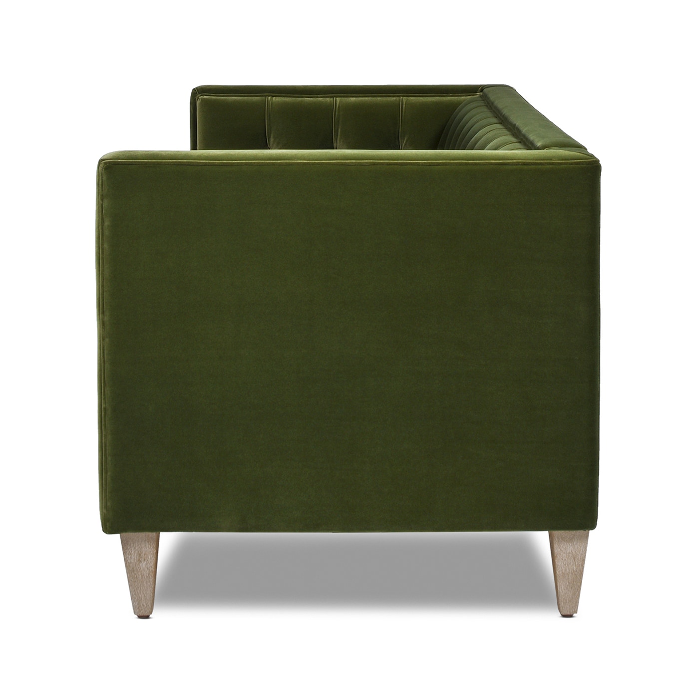 James 74" Olive Green Velvet Tuxedo Sofa with Wood Legs