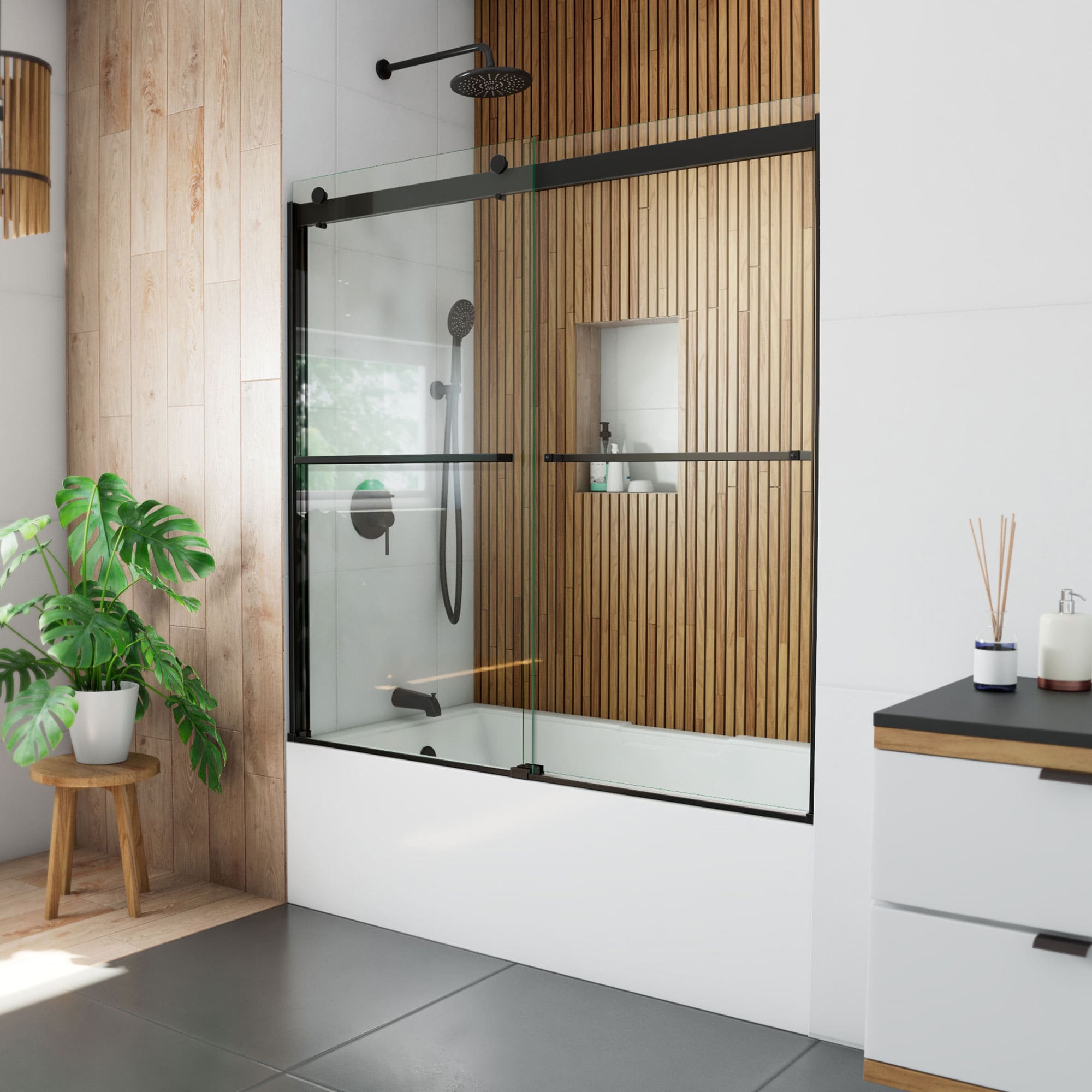 DreamLine SHDR-6360602-09 Sapphire Matte Black 56-in to 60-in W x 60-in H Semi-frameless Bypass Sliding Bathtub door