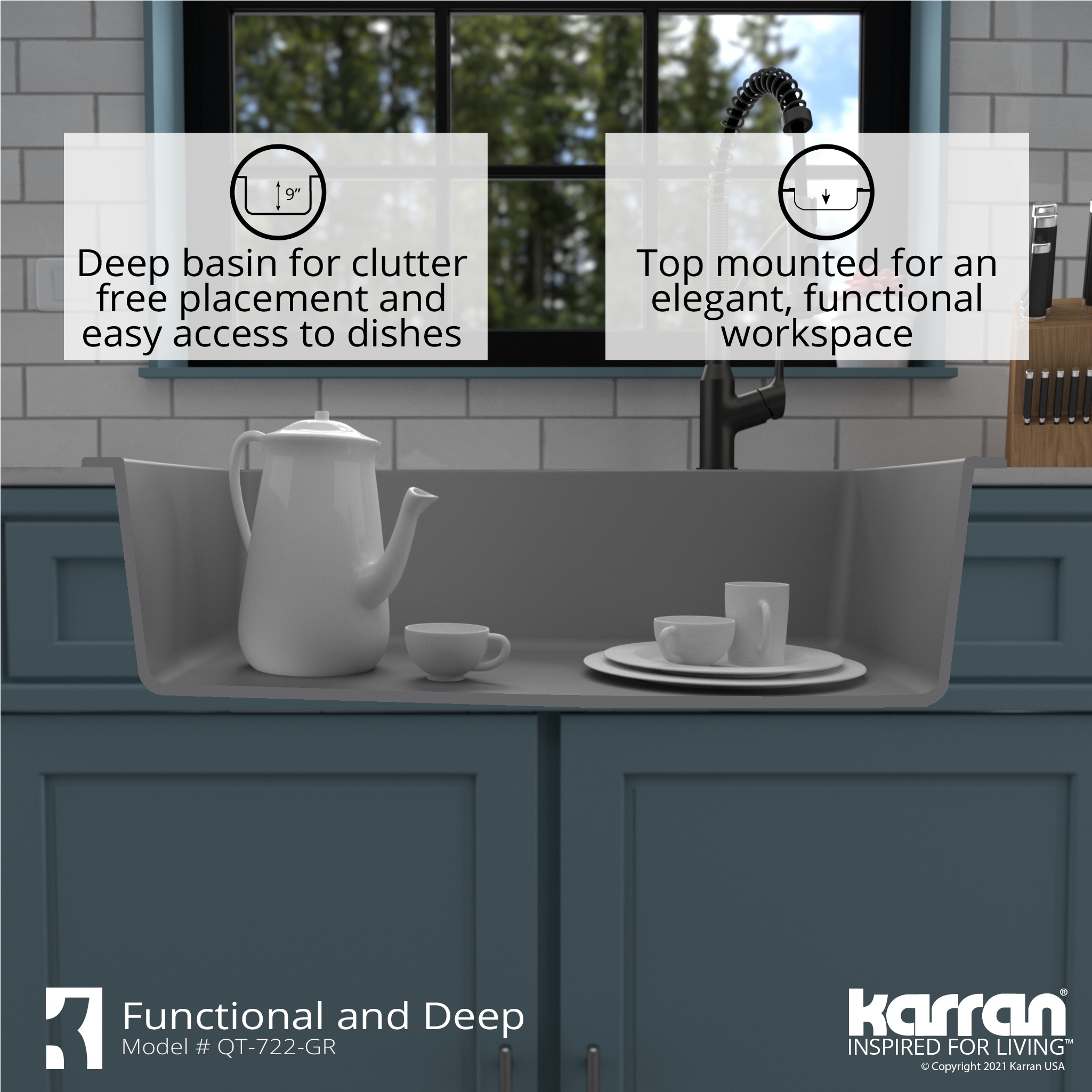 Karran Drop-In 34-in x 22-in Grey Quartz Single Bowl 1-Hole Kitchen ...