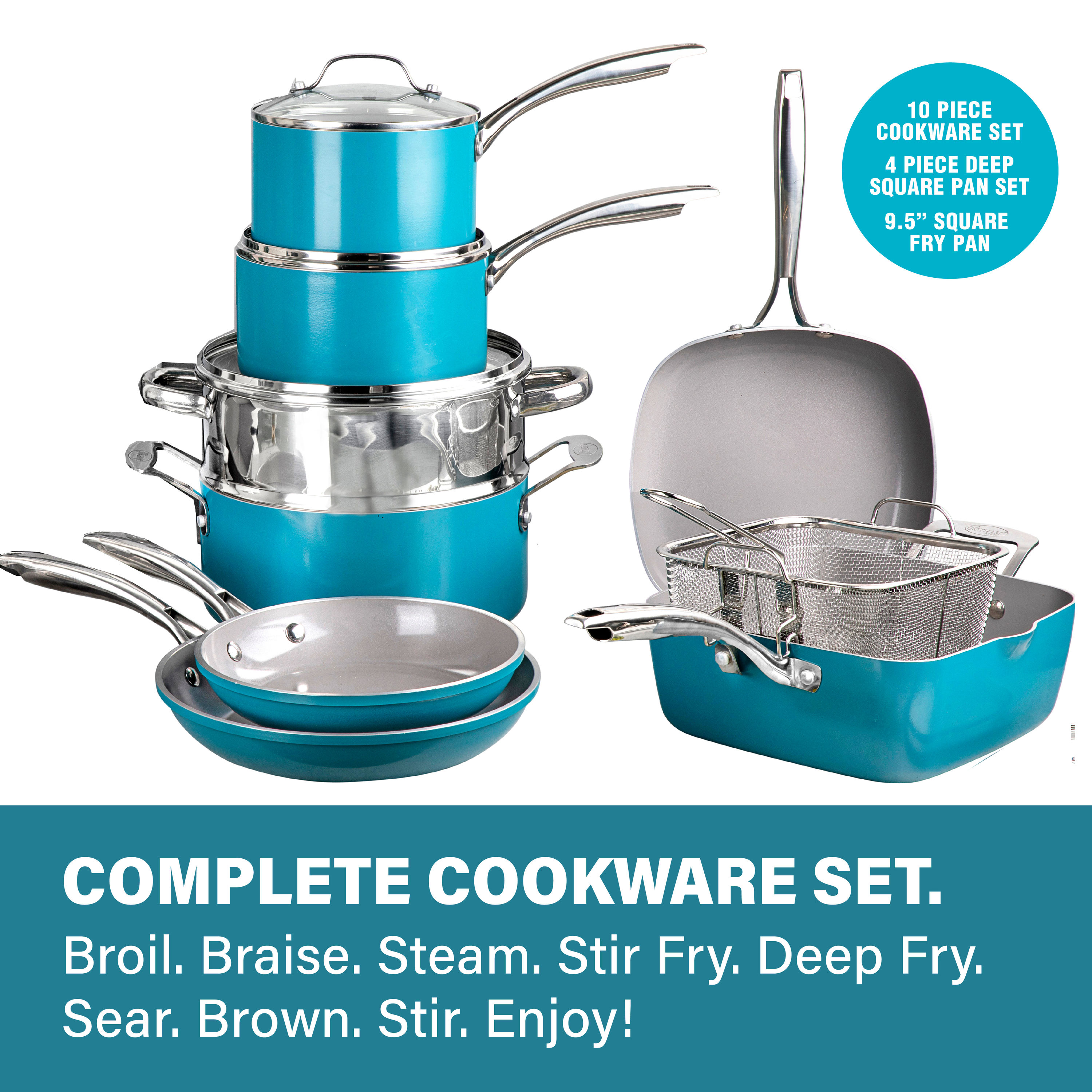 Gotham Steel 23.6-in Aluminum Cookware Set with Lid in the Cooking Pans &  Skillets department at