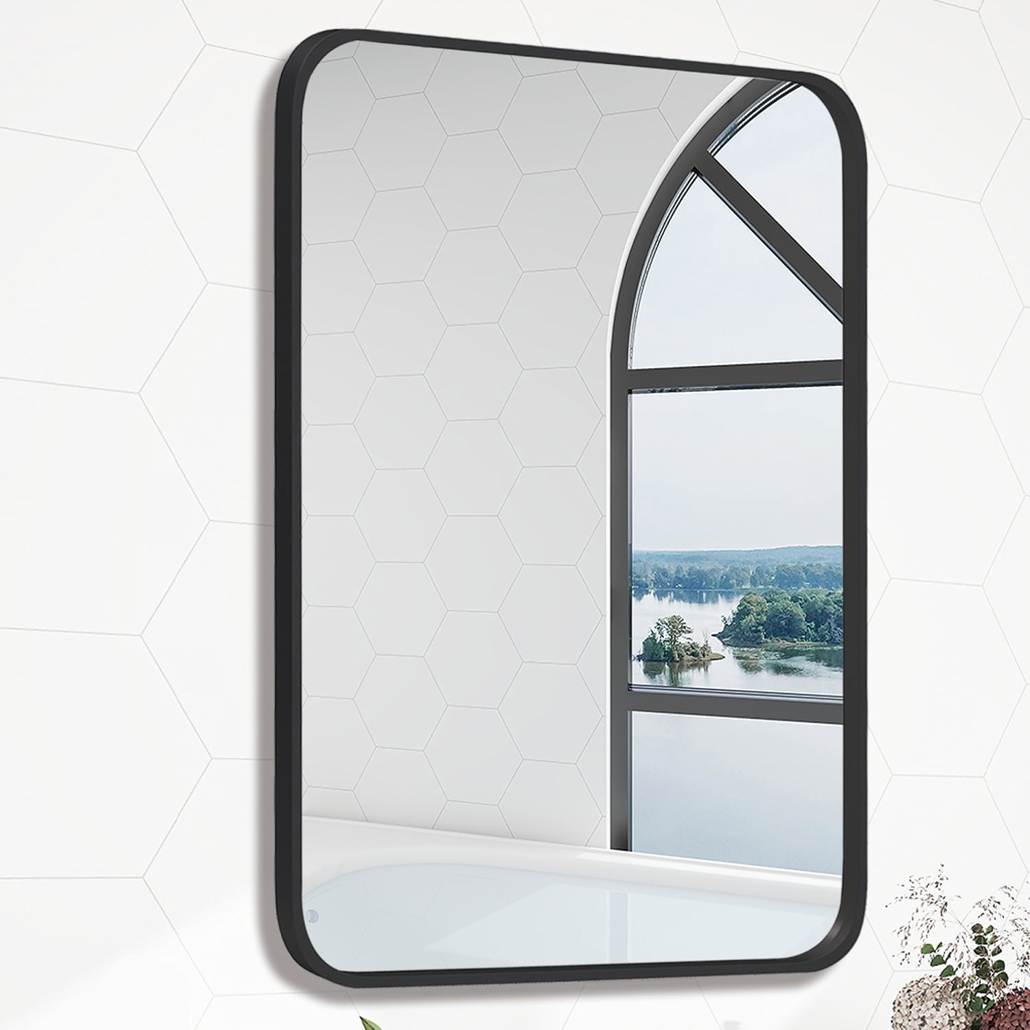 WELLFOR BTJ8047 24-Inches x 32-Inches Framed Rectangle Bathroom Vanity Mirror ( Black )