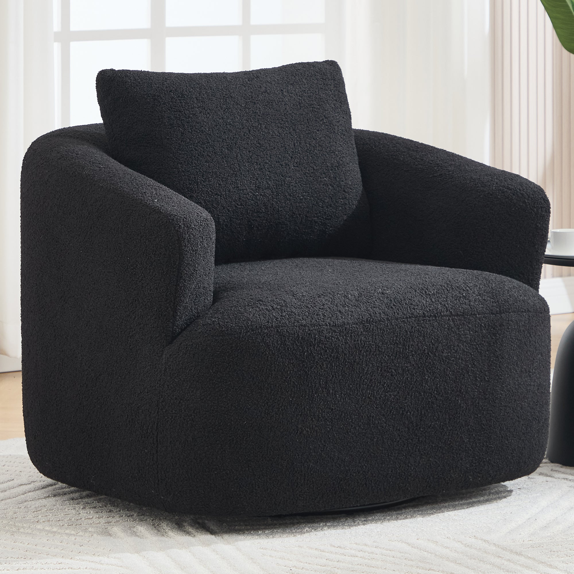 Boyel Living - 360° Swivel Round Upholstered Comfy Chair With One Soft Pillow Teddy Fleece High-R...
