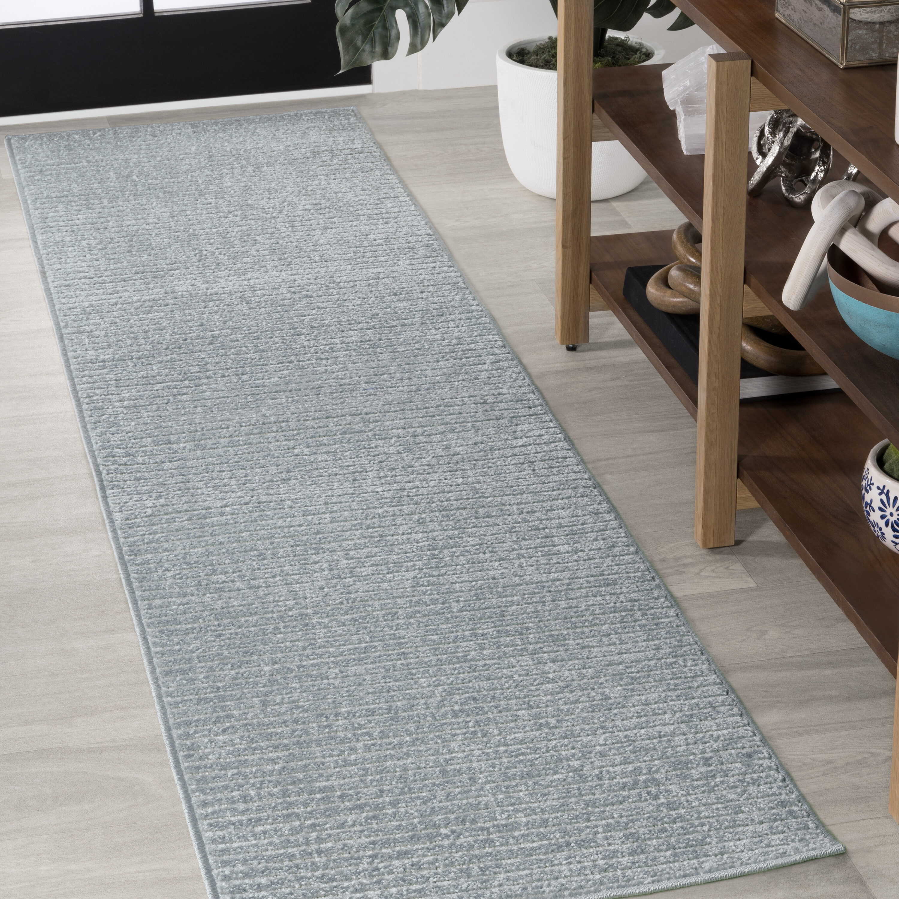 JONATHAN  Y SCN102E-28 Scandinavian Aarhus High-Low Minimalist Scandi Striped 2 x 8 (ft) Loomed Polypropylene Blue/Ivory Rectangular Indoor/Outdoor Stripe Farmhouse/Cottage Runner rug