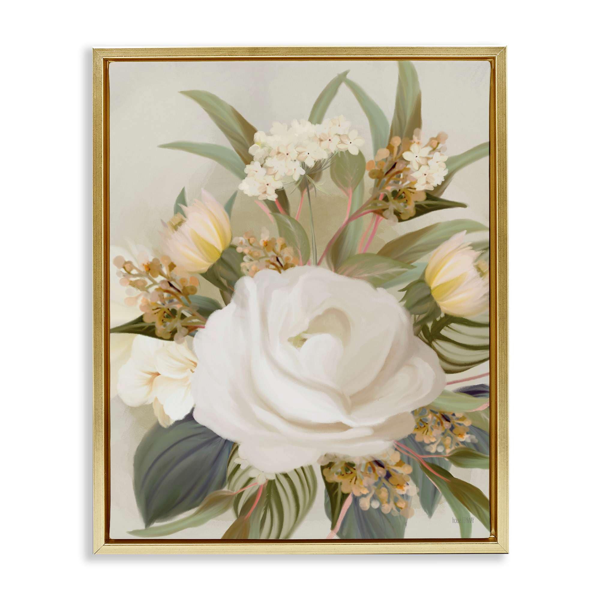 Stupell Industries BT-598-FFG-24X30 Charming Soft Rose Bundle Gold Framed Floater Canvas Wall Art By House Fenway 25 x 31