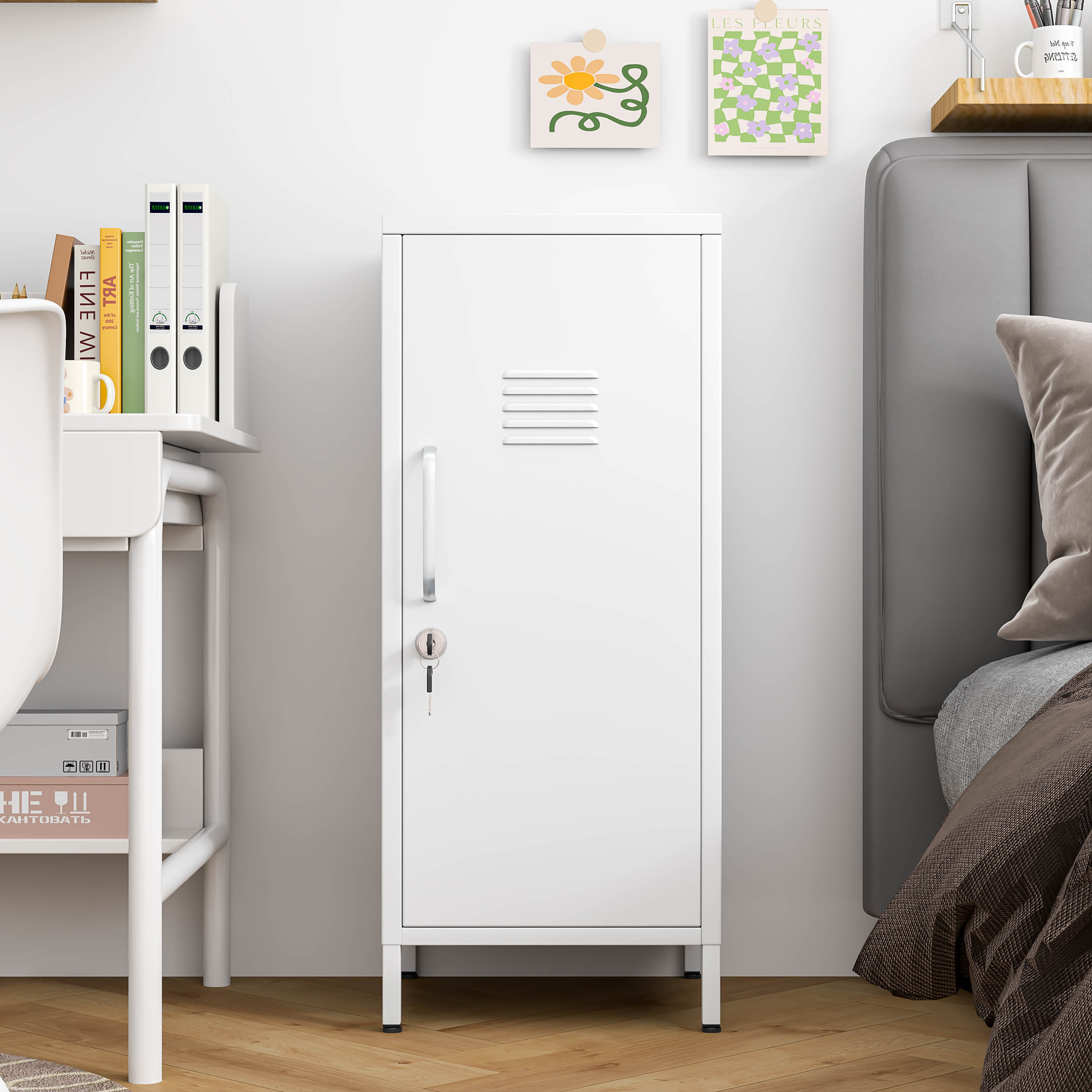 GAIOUS 35.43 Inch Small Metal Locker Storage Cabinet  with 1 Door for Home School Office Gym White