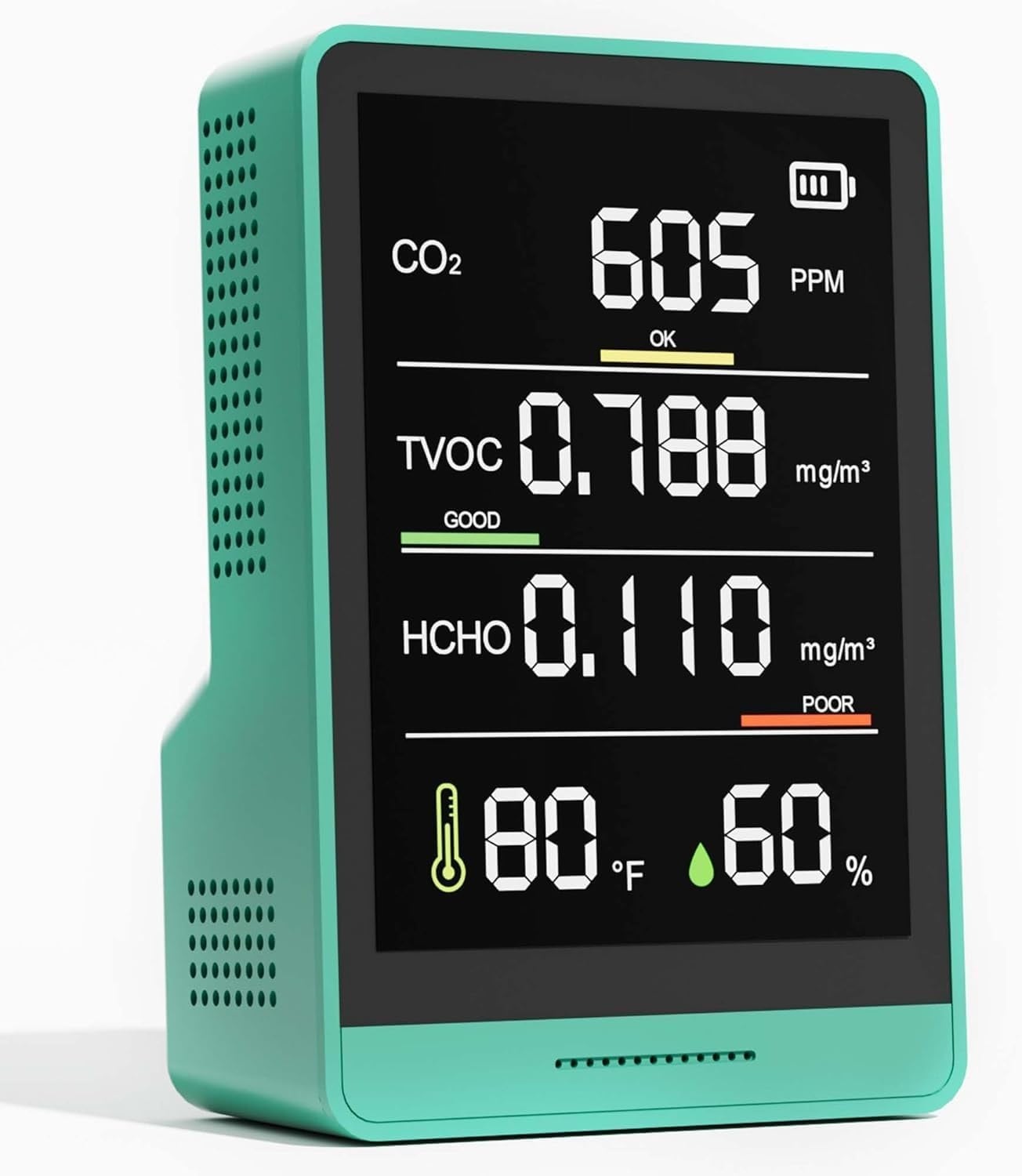 Misopily  1 Piece 5 in 1 Indoor Air Quality Monitor CO2 Formaldehyde TVOC Temperature Humidity Detector Color LED Display for Home Office
