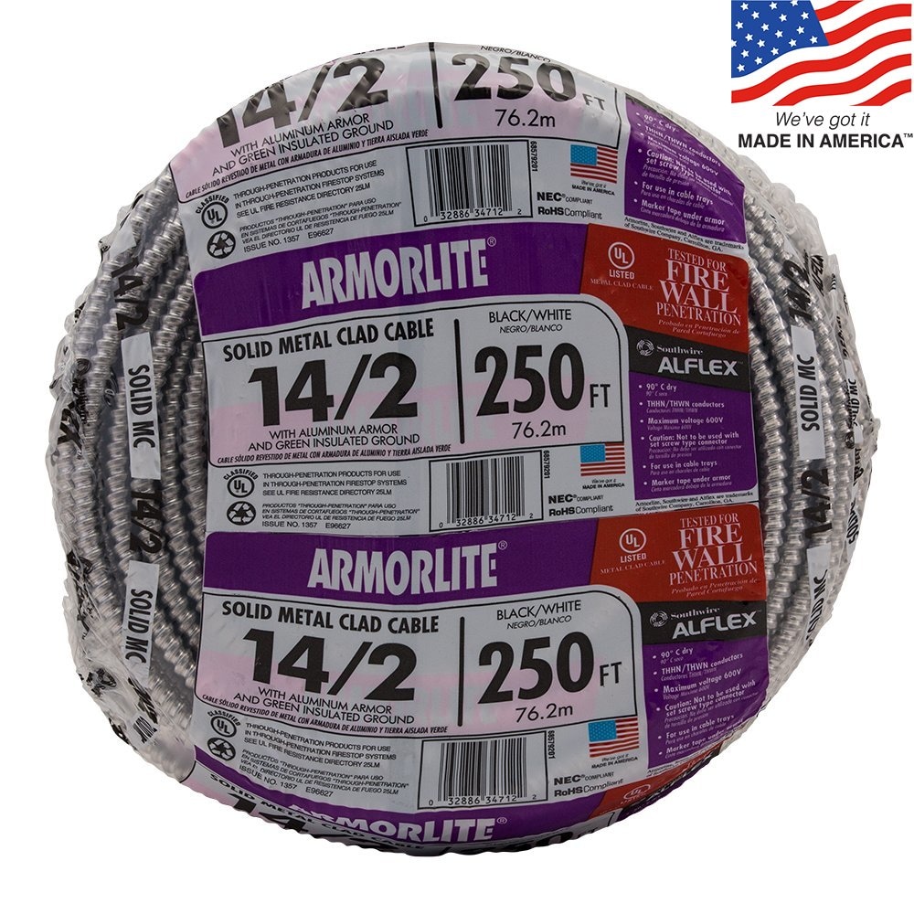 Southwire Armorlite 250-ft 14/2 Solid Aluminum MC (Metal Clad) Cable 68579201 Sansujyuku sansujyuku.com