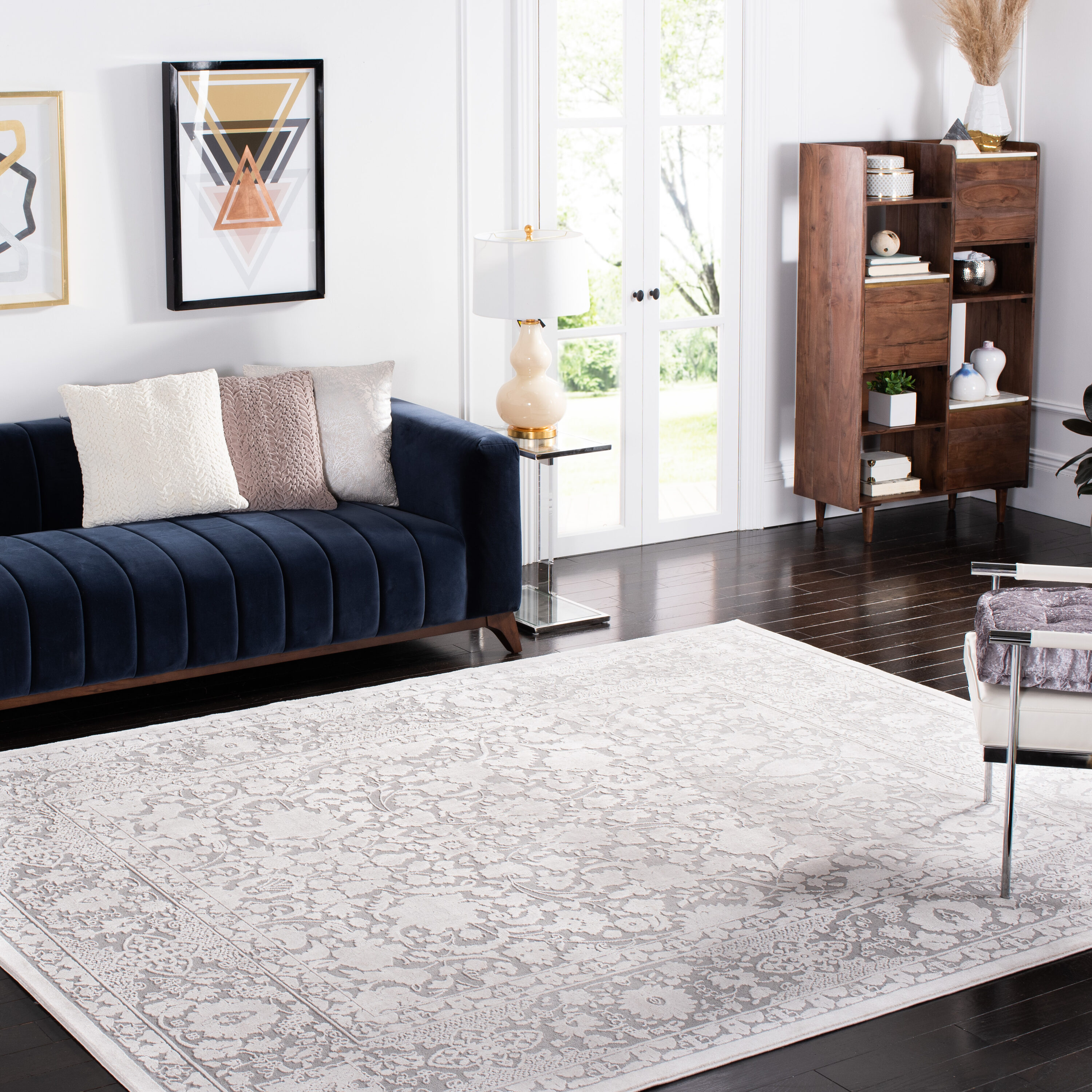 Reflection 8 x 10 (ft) Loomed Polyester/Polypropylene Light Gray/Cream Rectangular Indoor Mid-Century Modern Professionally Clean Only Area rug