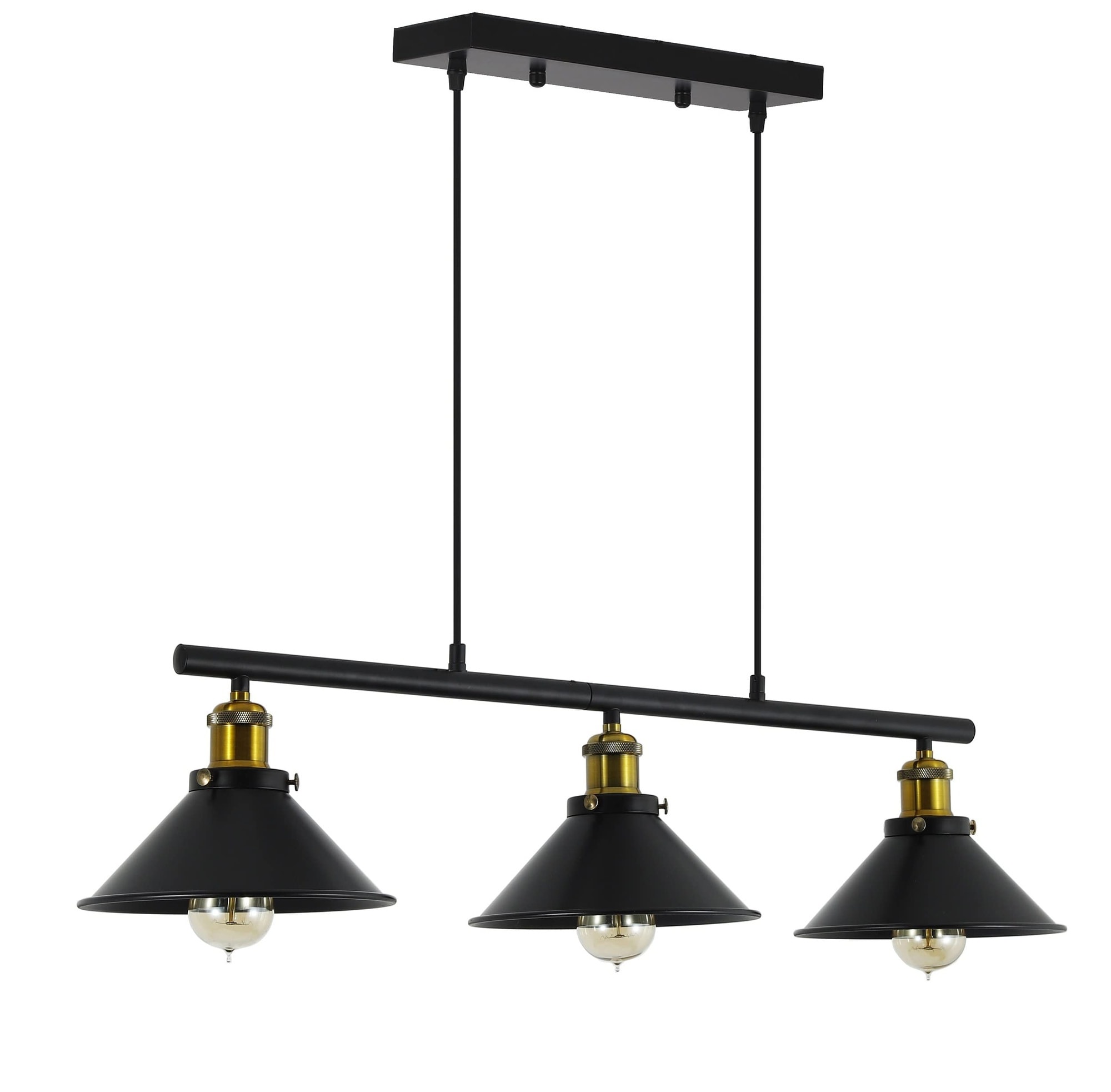 Lukvuzo  3 Light Kitchen Island Pendant Light Matte Black Industrial Linear Chandelier Adjustable Height 37 Inch Body 10 Inch Shade 55 Inch Cord for Dining Room Bar