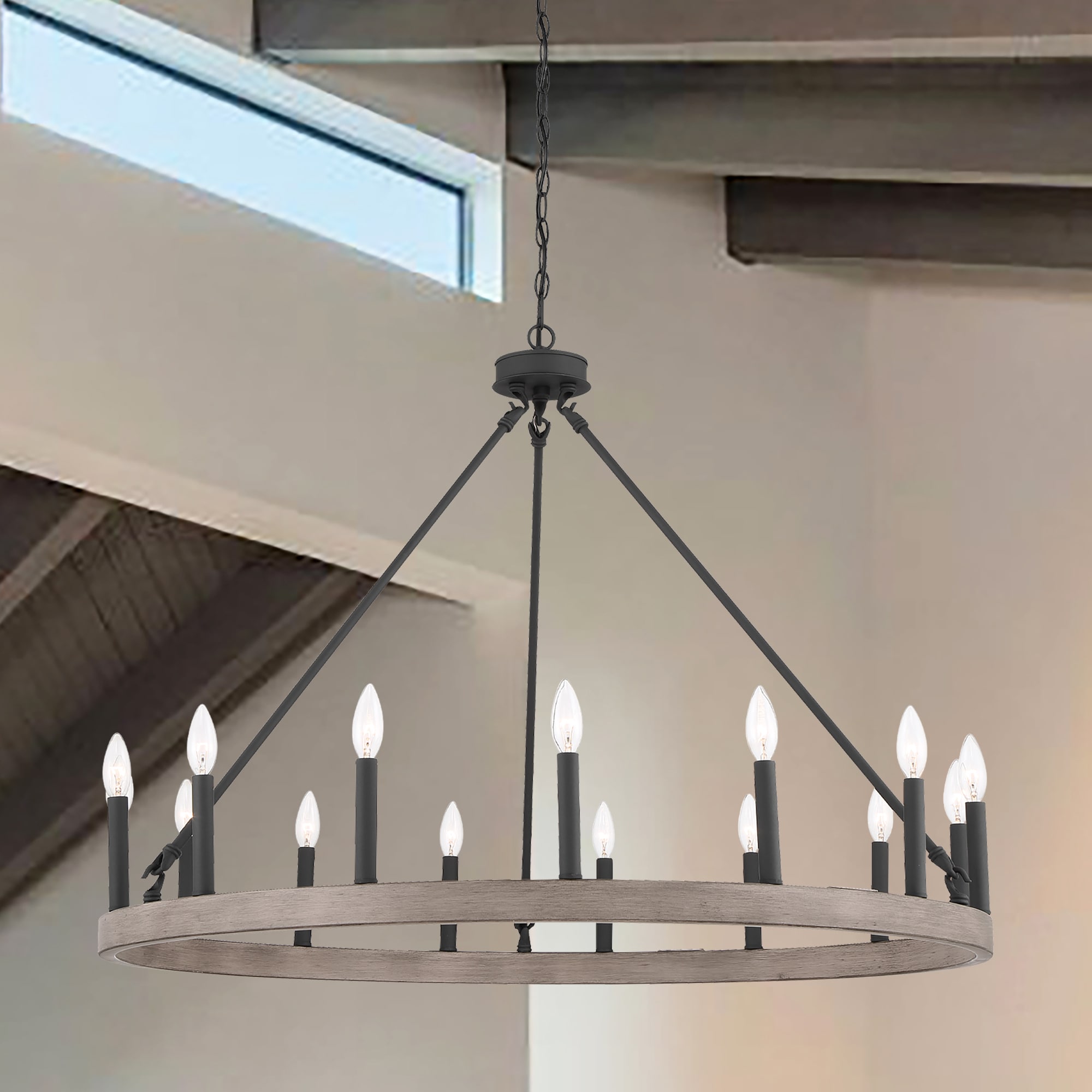 ACROMA 3215DRAZ Martanae 15 -Light Matte Brown Farmhouse Bare bulb For Use in Bedrooms, Dining Rooms, Foyers, Kitchens, Living Rooms Chandelier