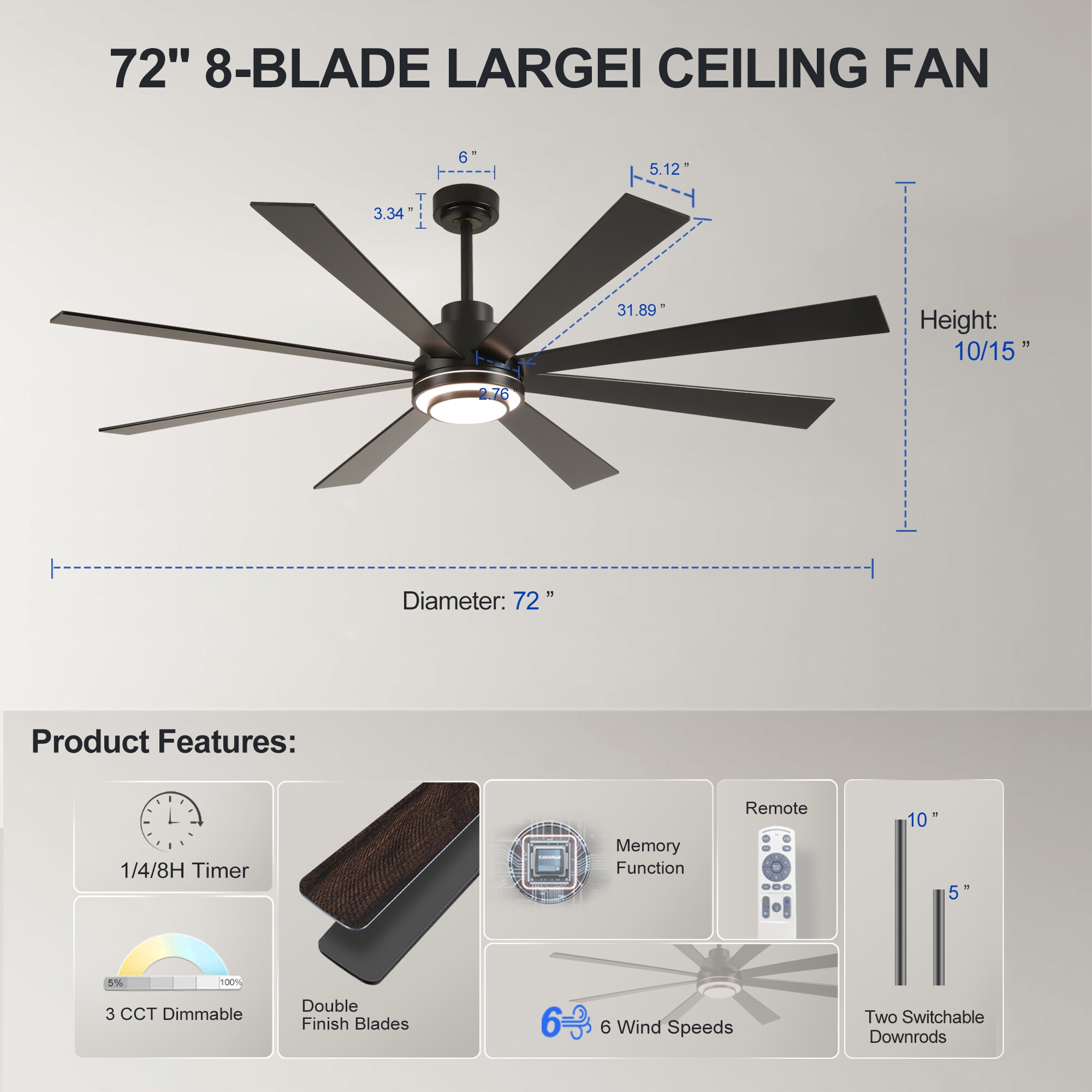YOTOO 72PW-4819BK-1L Ceiling-Fans - View #4