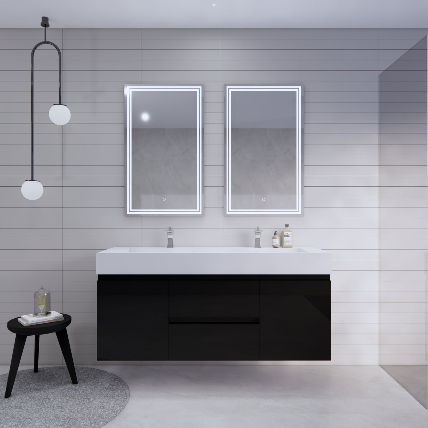 BV Better Vanity Monterey 60-in, 72-in, and 84-in Double and Single Sink Floating Bathroom Vanity with White Acrylic Top