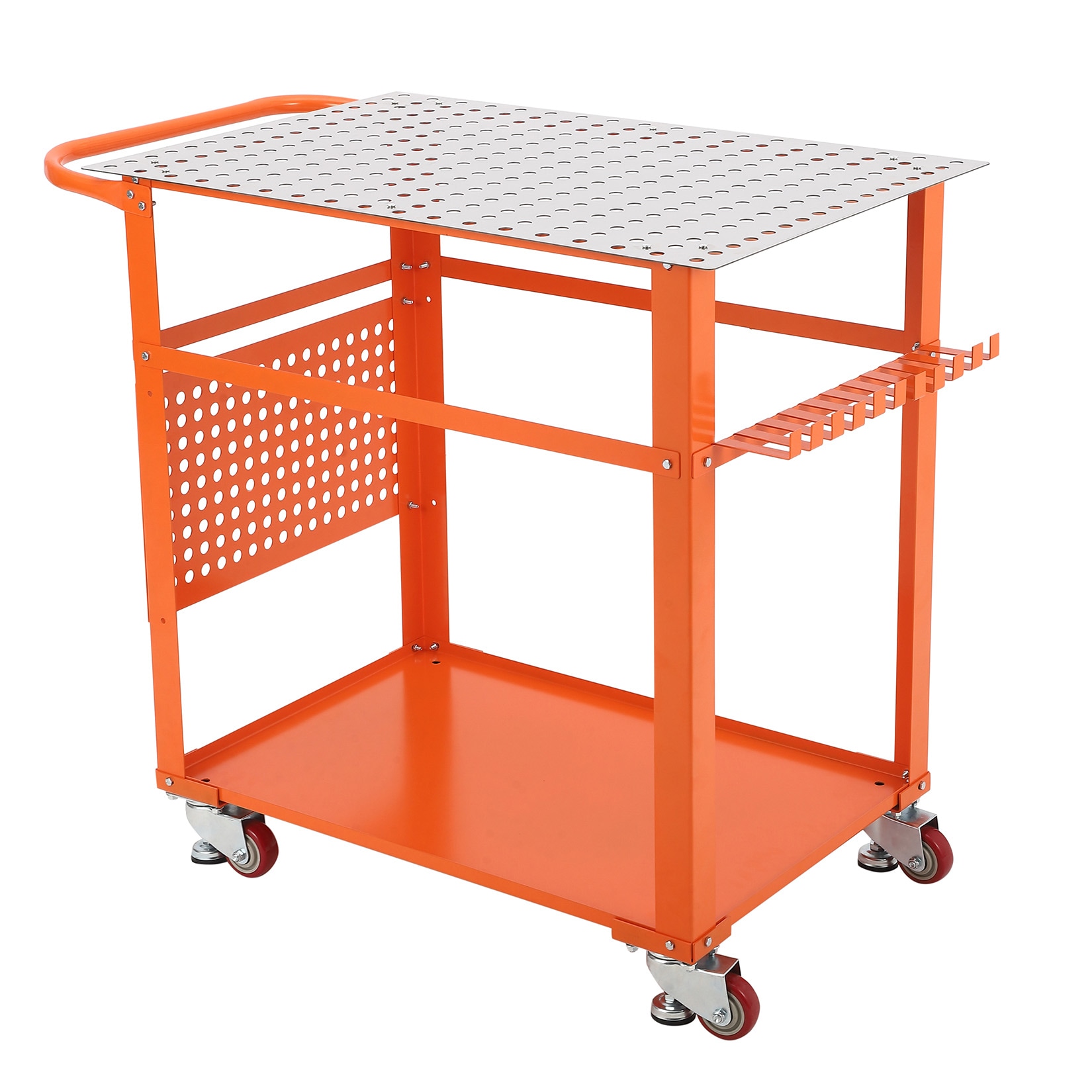 Garvee 600 lbs Capacity Steel Mobile Workbench with Wheels and Handle 36 by 24 Inch Heavy Duty Portable RV Table 5 8 Inch Fixture Holes Tool Slots Orange