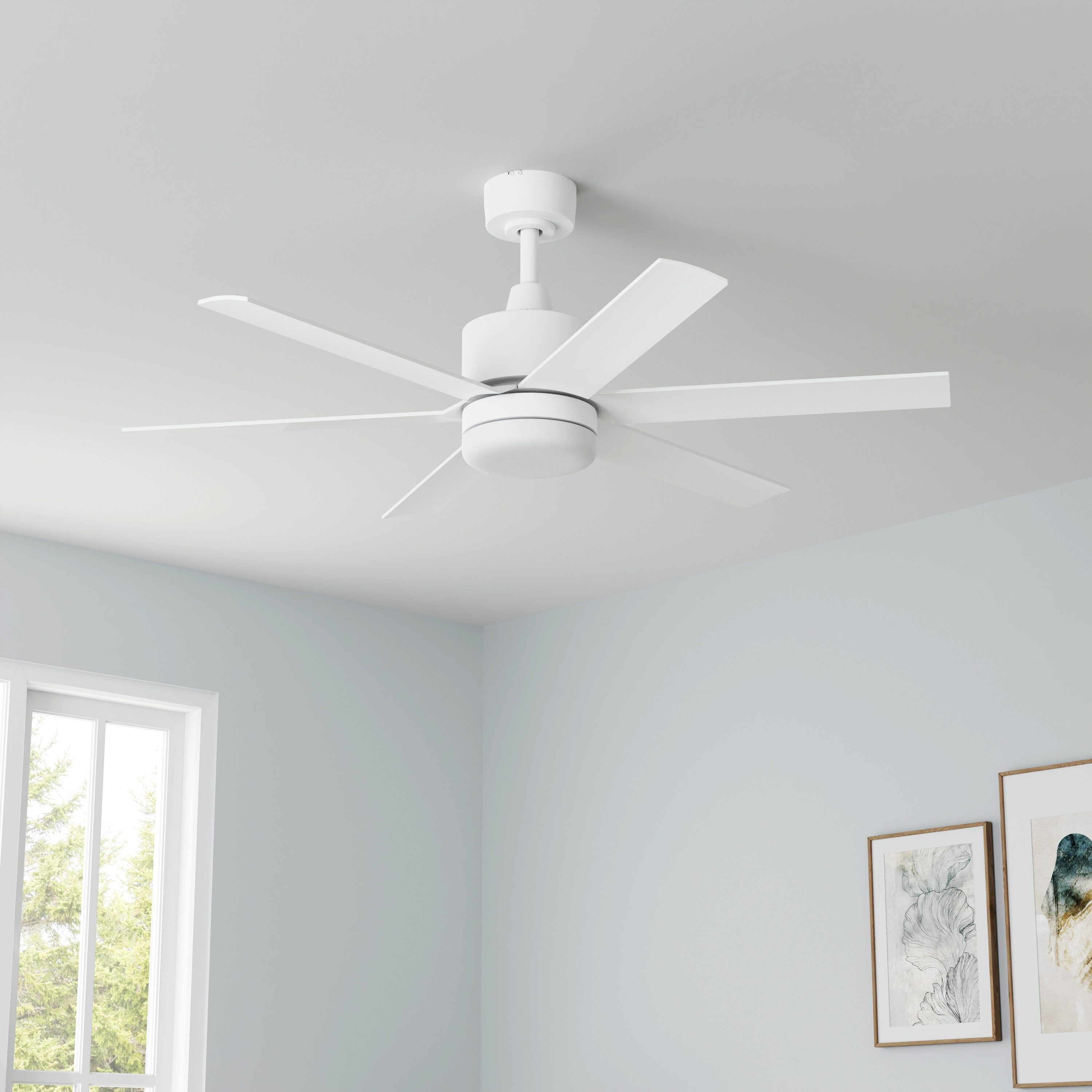 Harbor Breeze RDS52MW6LR 52-in Color-Changing Outdoor Downrod or Flush Mount Matte White with Matte Blades Ceiling Fan With Light - Remote Included ( 6 -Blade )