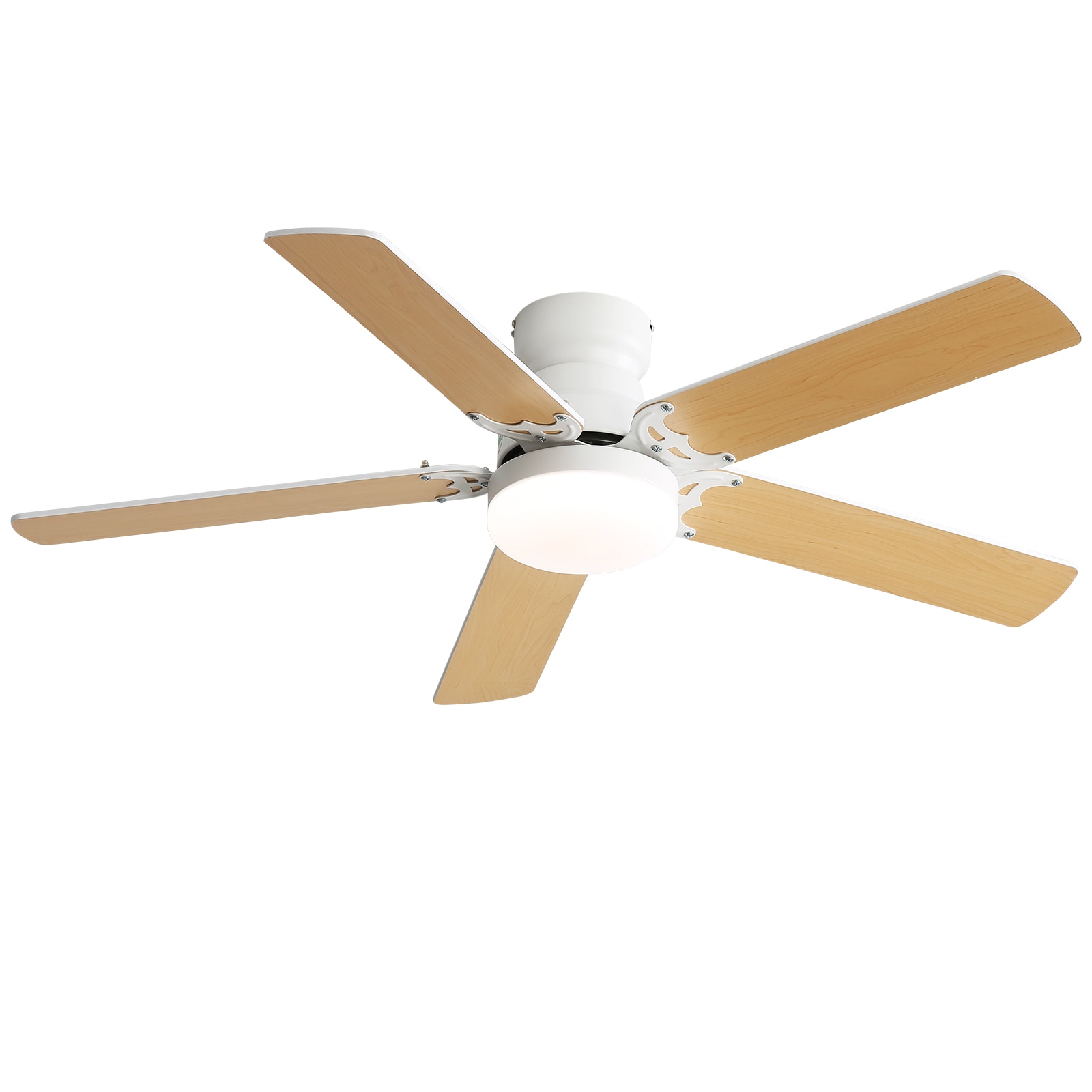Clihome CL-KB00086 Energy Saving Ceiling Fan 42-in Color-Changing Integrated LED Outdoor Downrod or Flush Mount White and Brown with MDF dual color Blades Propeller Ceiling Fan With Light 5 -Blade )