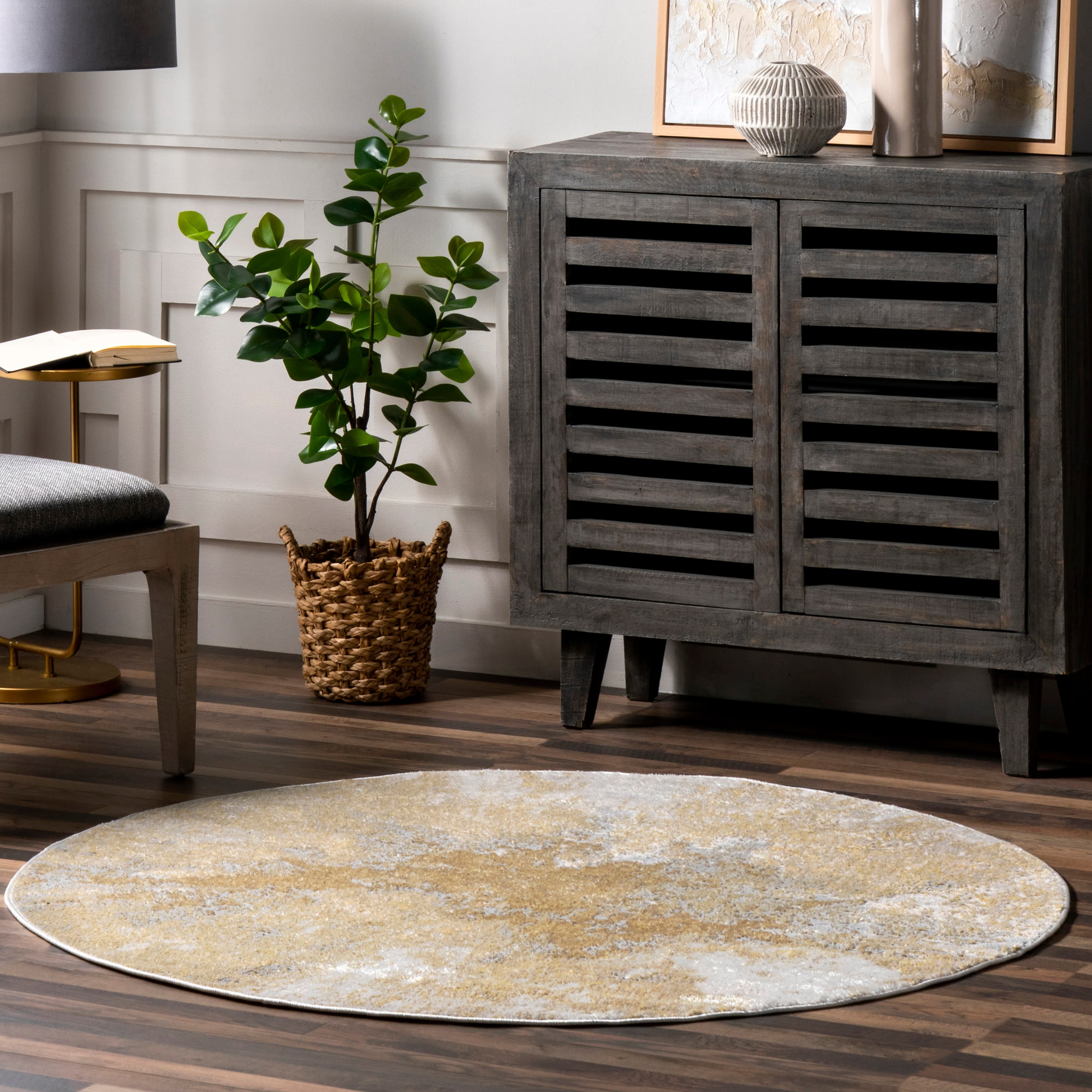 nuLOOM CFDR02A-R505 Cyn 5 x 5 (ft) Loomed Polypropylene Gold Round Indoor Abstract Area rug