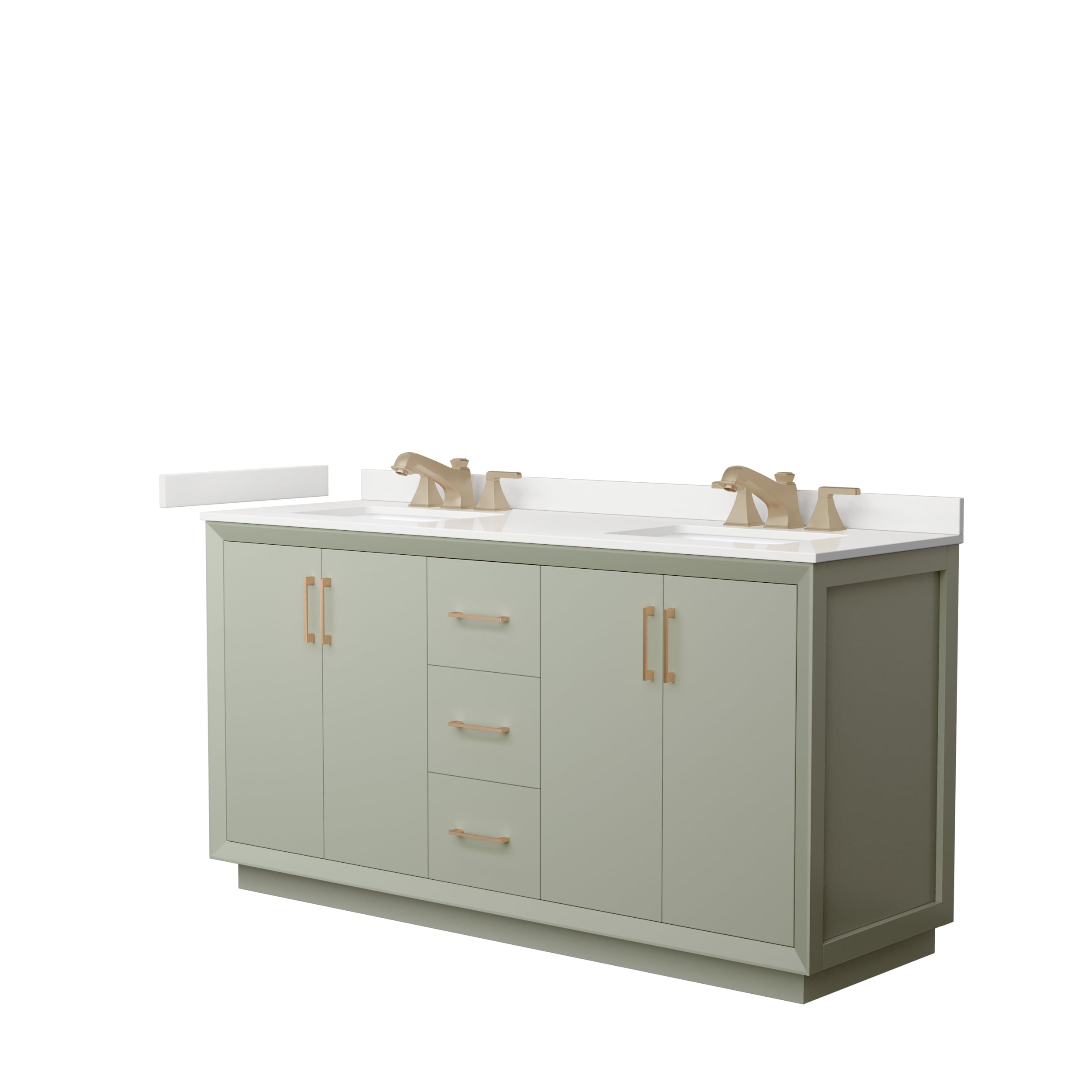 Wyndham Collection WCF414166DLZWQUS3MXX Strada 66-in Light Green Undermount Double Sink Bathroom Vanity with White Quartz Top