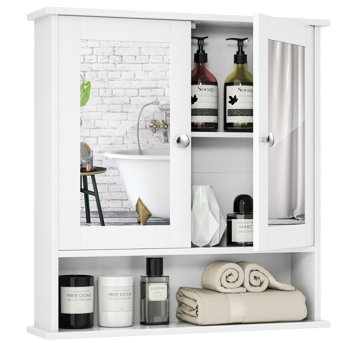 WELLFOR 22-in x 23-in Surface Mount Gray Mirrored Medicine Cabinet