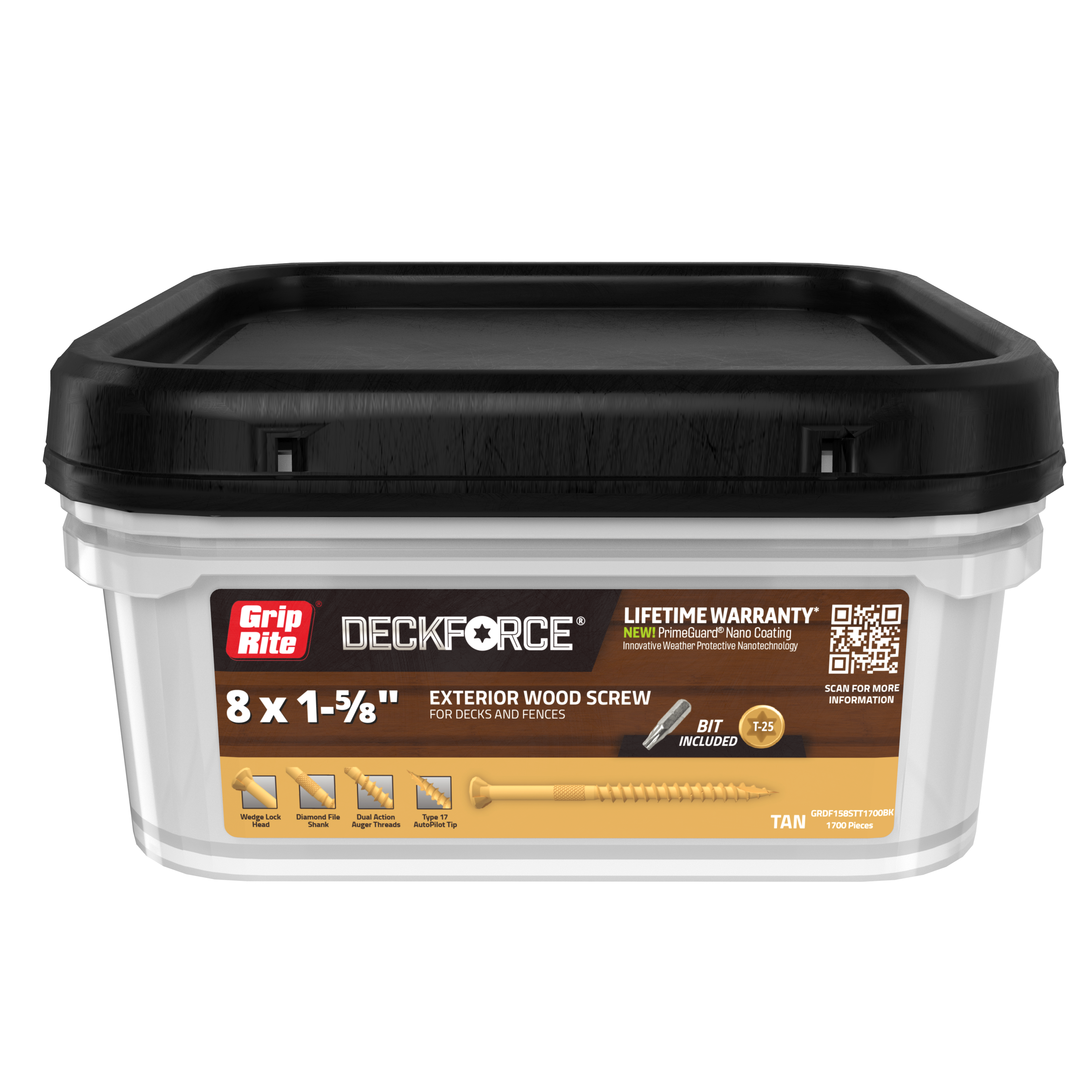 Grip-Rite GRDF158STT1700BK #8 x 1-5/8-in Wood to wood Deck Screws ( 1700 -Per Box )
