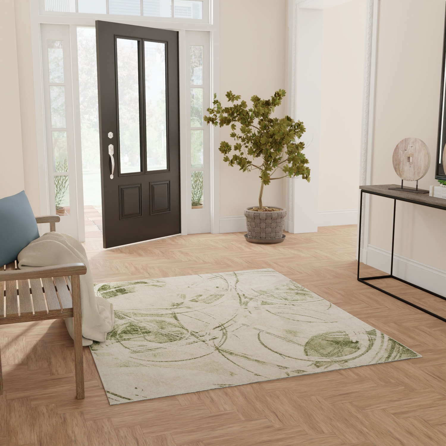 Nourison Home 099446977670 Astra Machine Washable 5 x 7 (ft) Loomed Polyester Beige Green Rectangular Indoor Abstract Machine washable Area rug