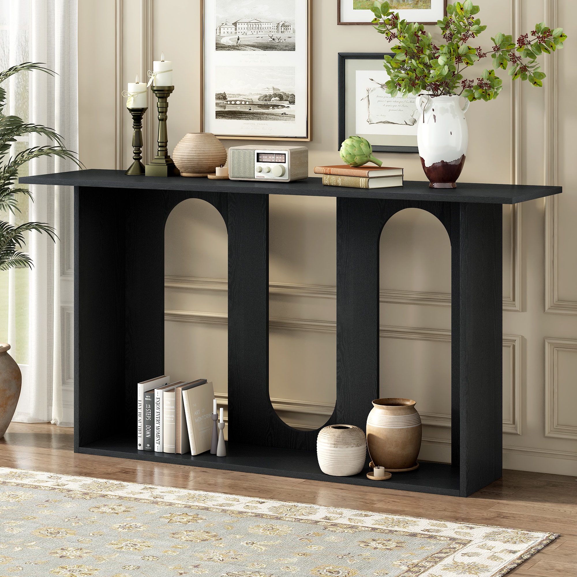 ModernLuxe N711P241287B Modern and Curved Design Ash Veneer Console Table with ShelfSuitable for EntrywayHallway Living RoomFoyerCorridor