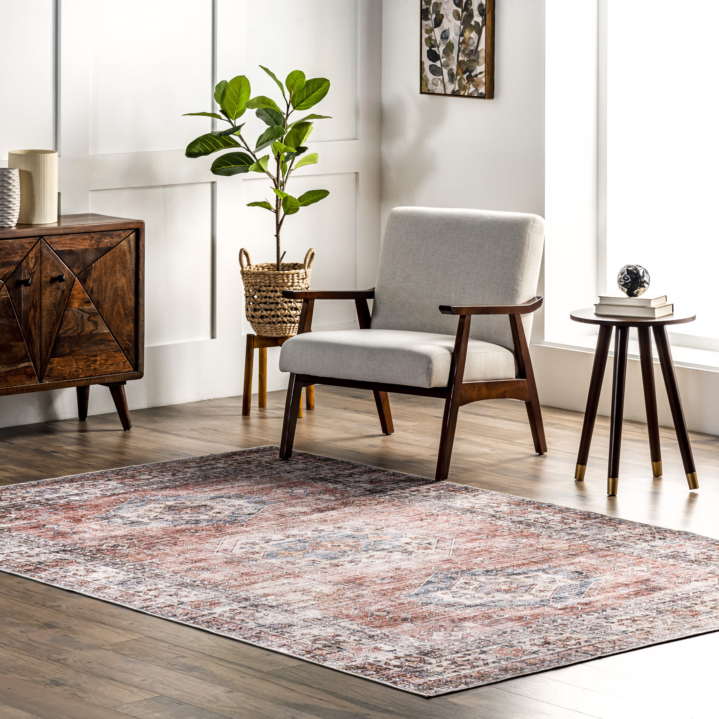 nuLOOM BIRV34A-305 Revel 3 x 5 (ft) Loomed Polyester Peach Rectangular Indoor Medallion Vintage Machine washable Area rug