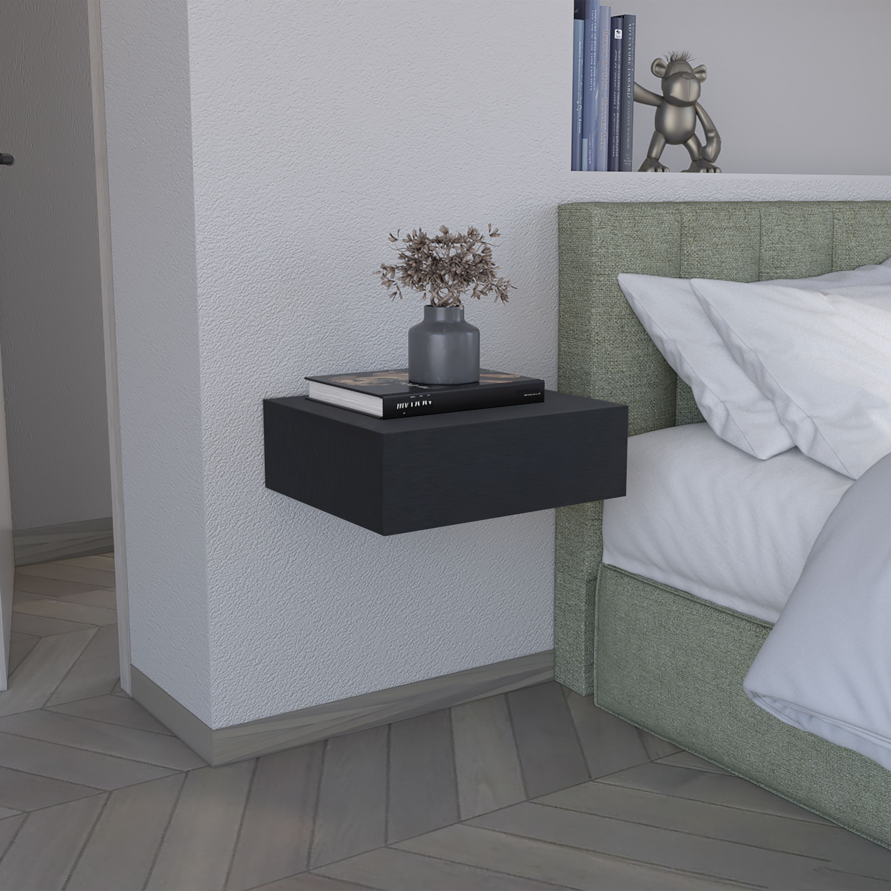 Afoxsos  Floating Nightstand Modern Wall Mounted Bedside Shelf with Drawer Black 5 in H 15.7 in W x 13.4 in D Top 12.3 in W Drawer