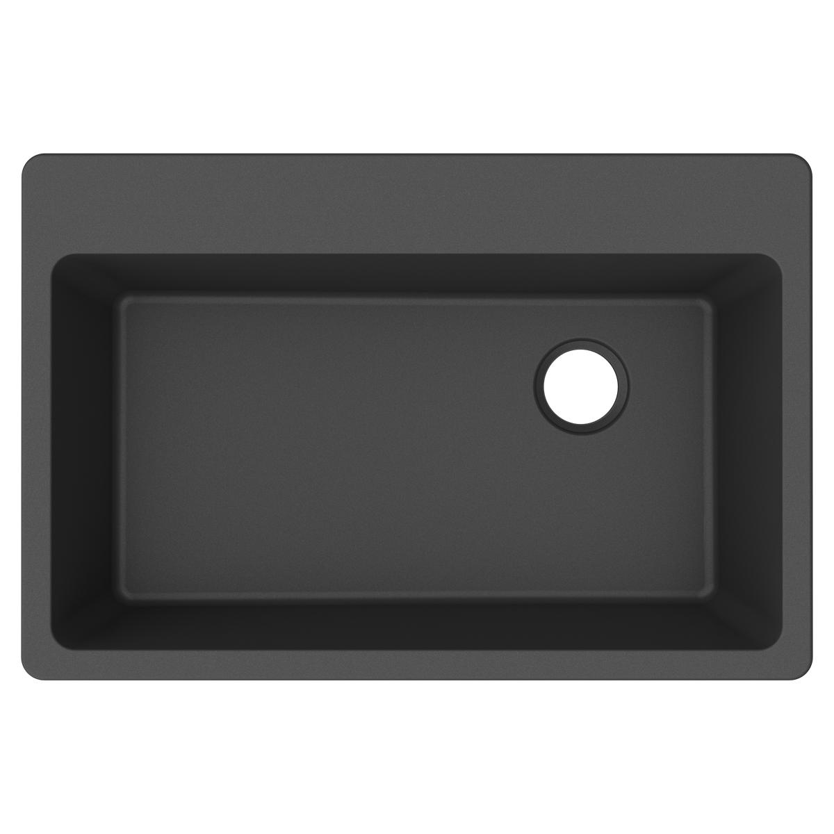 Matte Black Quartz Single Bowl Drop-In Sink, 33 x 22 Inches