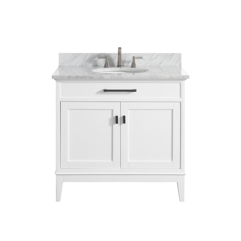 Avanity MADISON-VS36-WT-C Madison 37-in White Undermount Single Sink Bathroom Vanity with Carrera White Natural Marble Top
