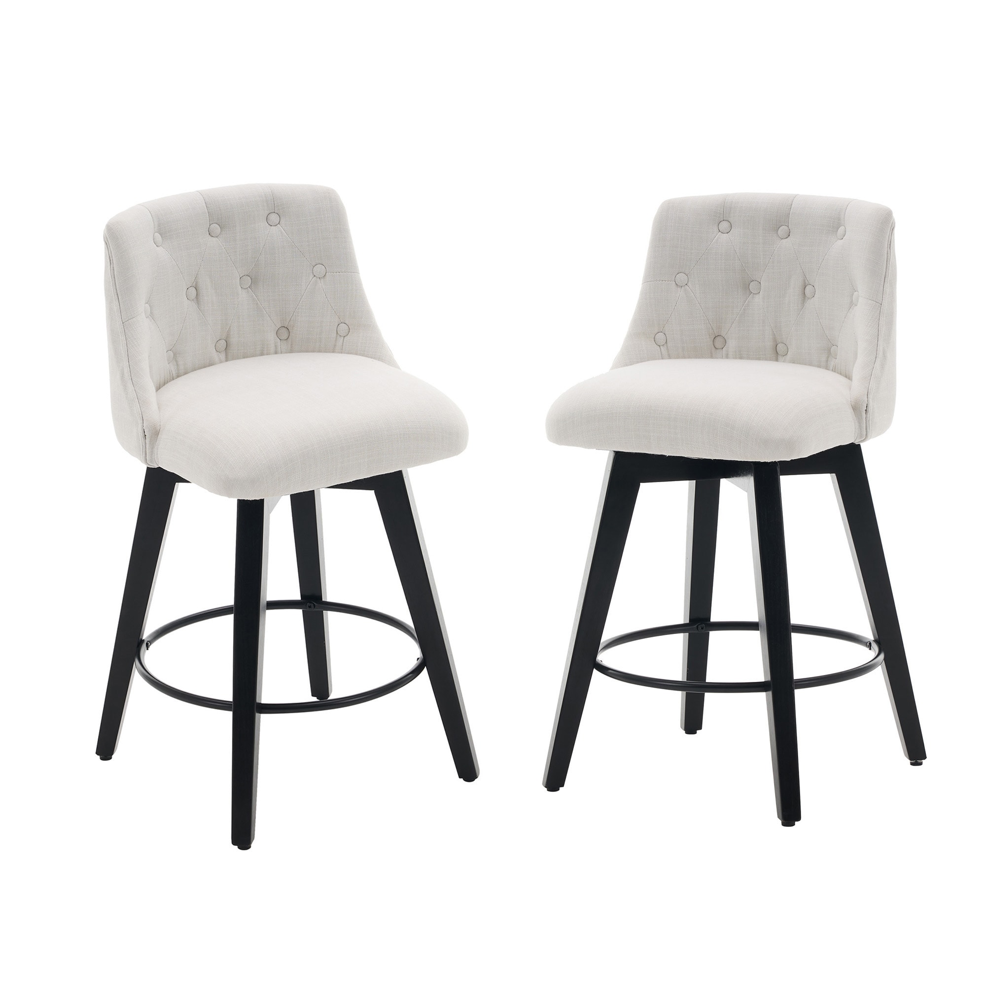 SINOFURN SYA290018WT White 25-in H Counter height Upholstered Swivel Wood Bar Stool 2 -Pack